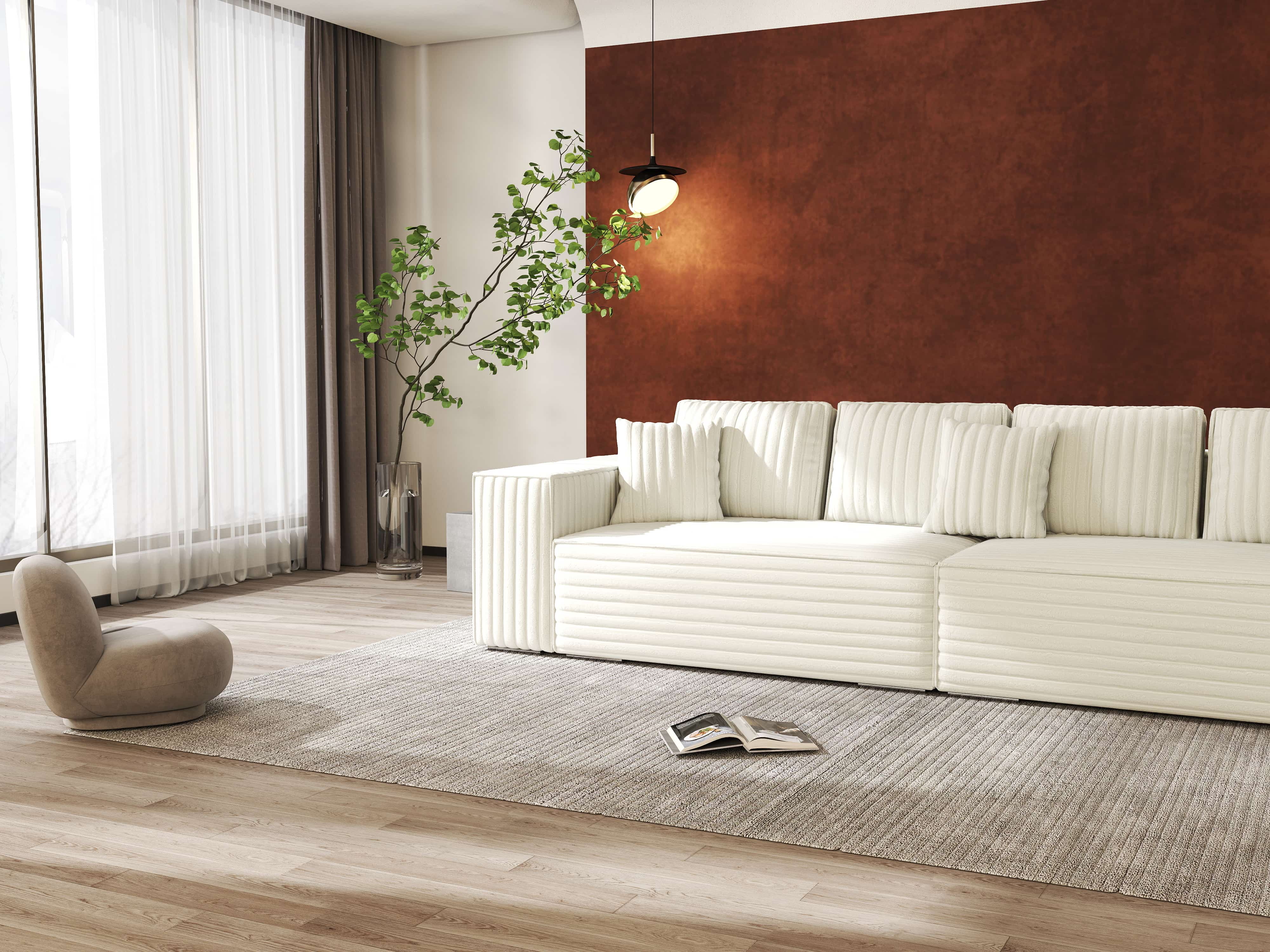 Canapea extensibilă dumonde cu ladă de depozitare si sezut confortabil din spuma HR, Dream Ambience Ivory 310x100 cm Fabrica