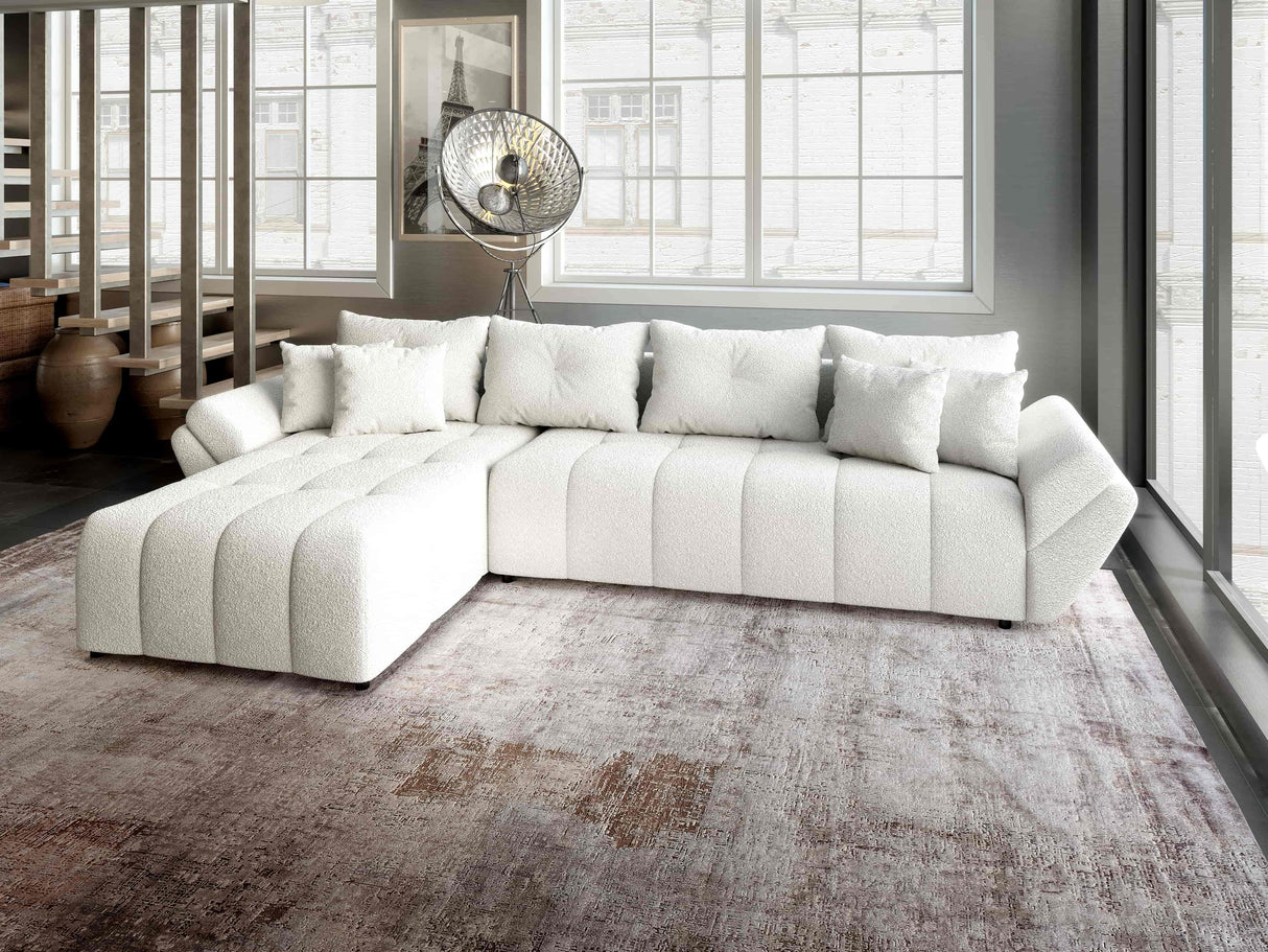 Colțar extensibil dumonde cu ladă de depozitare si sezut confortabil din spuma HR, Berlin XL Euphoria Alb 350x185 cm Fabrica