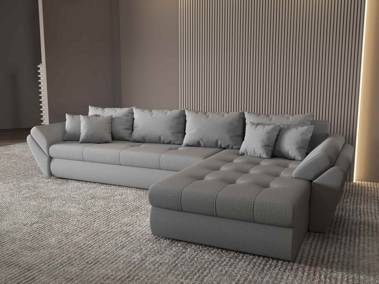 Colțar extensibil dumonde cu ladă de depozitare si sezut confortabil din spuma HR, Loana XL Enjoy Gri II 335x185 cm Fabrica