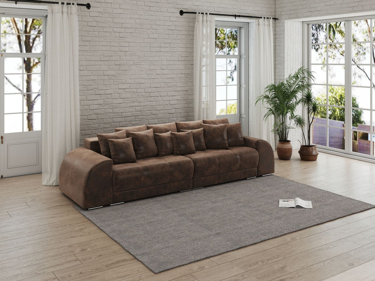 Canapea extensibilă dumonde cu 2 lăzi de depozitare si sezut confortabil din spuma HR, Big Sofa Verona Madagaskar Brown 310x100 cm Fabrica