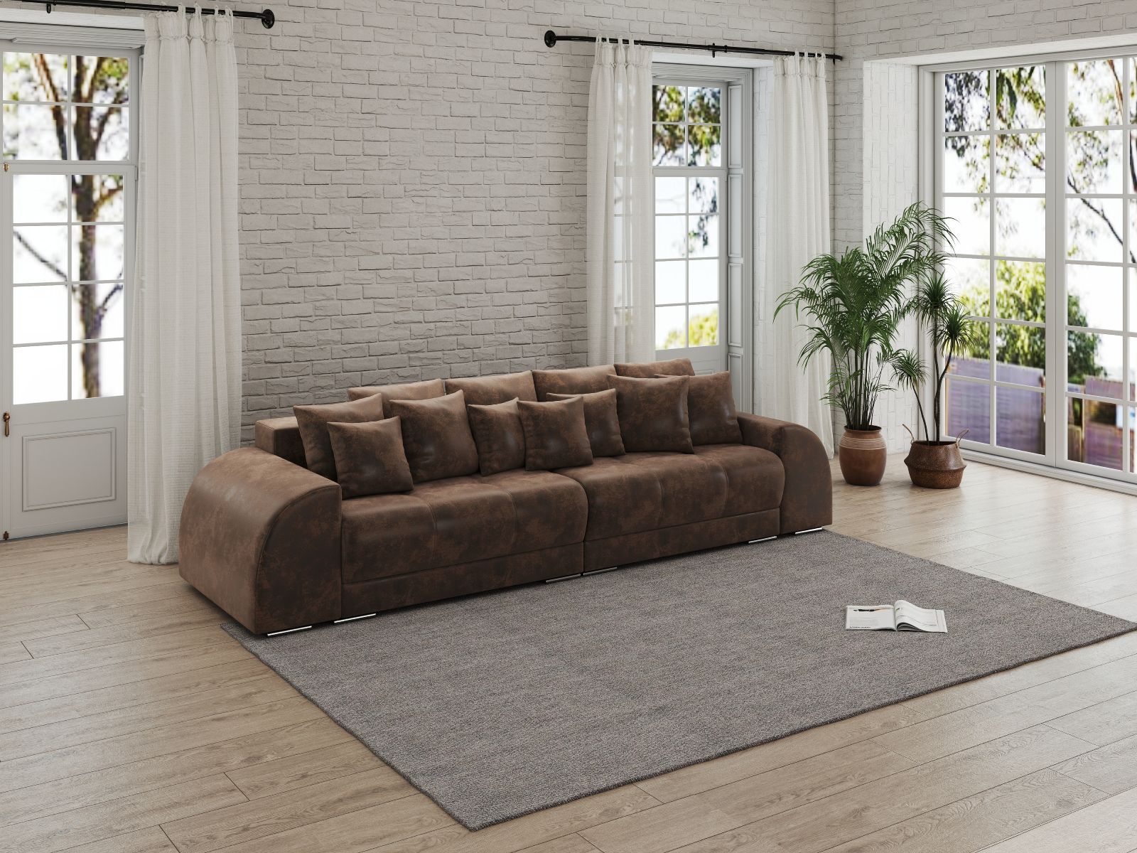 Canapea extensibilă dumonde cu 2 lăzi de depozitare si sezut confortabil din spuma HR, Big Sofa Verona Madagaskar Brown 310x100 cm Fabrica