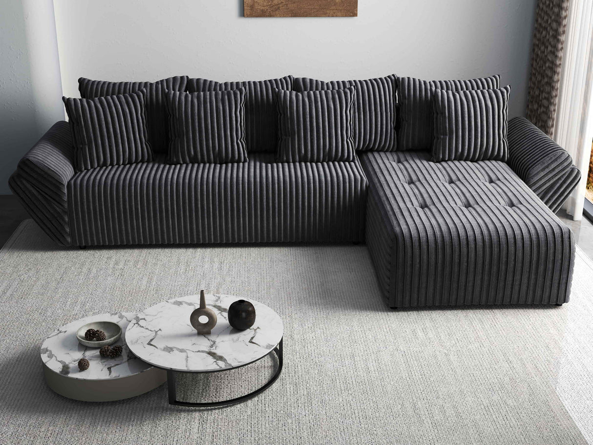 Colțar extensibil dumonde cu ladă de depozitare si sezut confortabil din spuma HR, Berlin XL Ambience Grey II 350x185 cm Fabrica