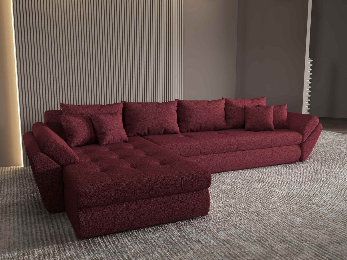 Colțar extensibil dumonde cu ladă de depozitare si sezut confortabil din spuma HR, Loana XL Enjoy Rosu 335x185 cm Fabrica