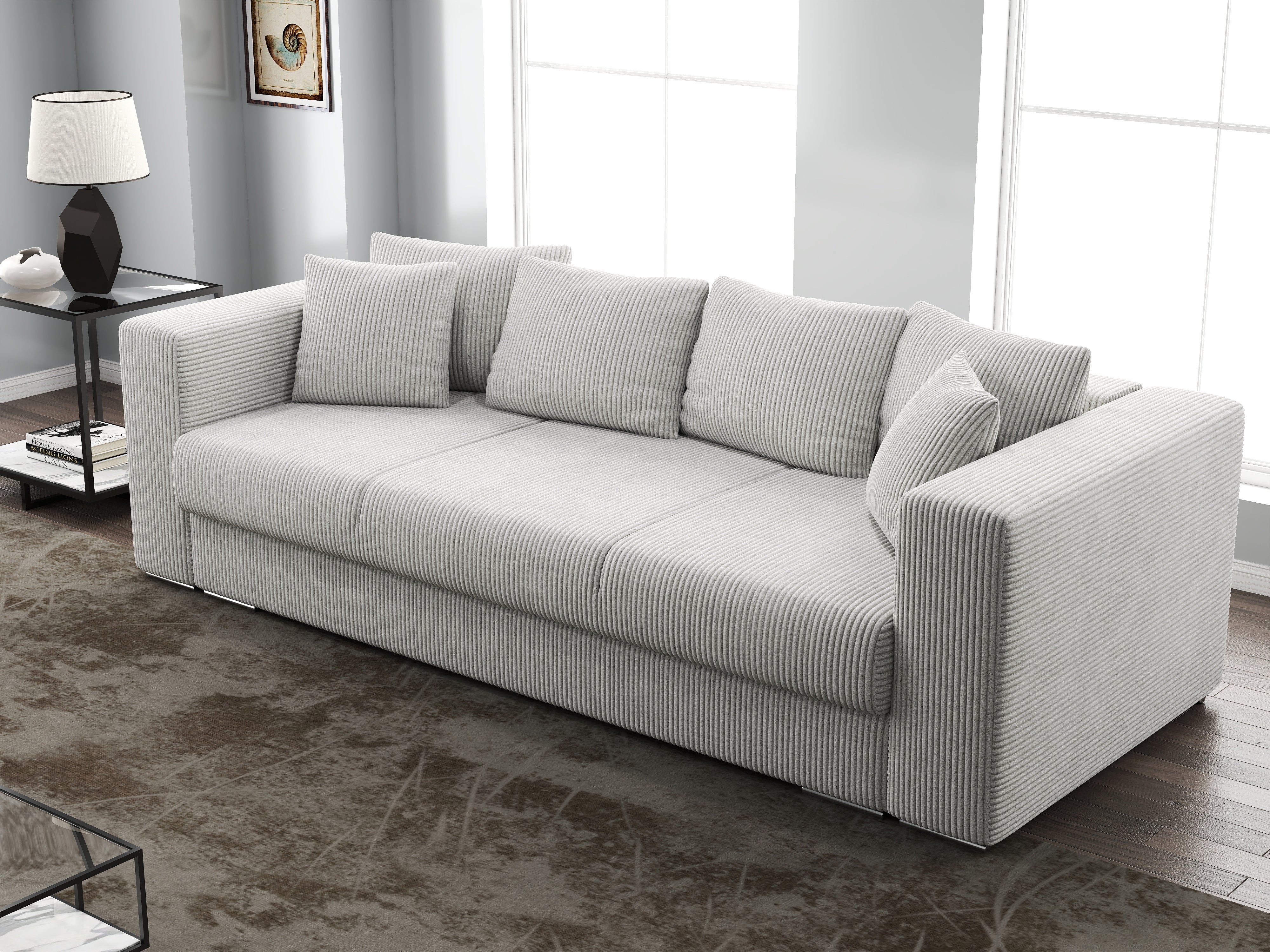 Canapea extensibilă dumonde cu ladă de depozitare si sezut confortabil din spuma HR, Gloria Zoom Grey 240x100 cm Fabrica
