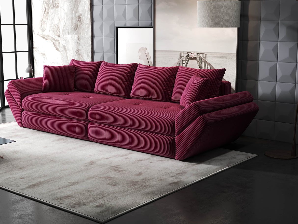 Canapea extensibilă dumonde cu ladă de depozitare si sezut confortabil din spuma HR, Loana Zoom Rosu 300x100 cm Fabrica