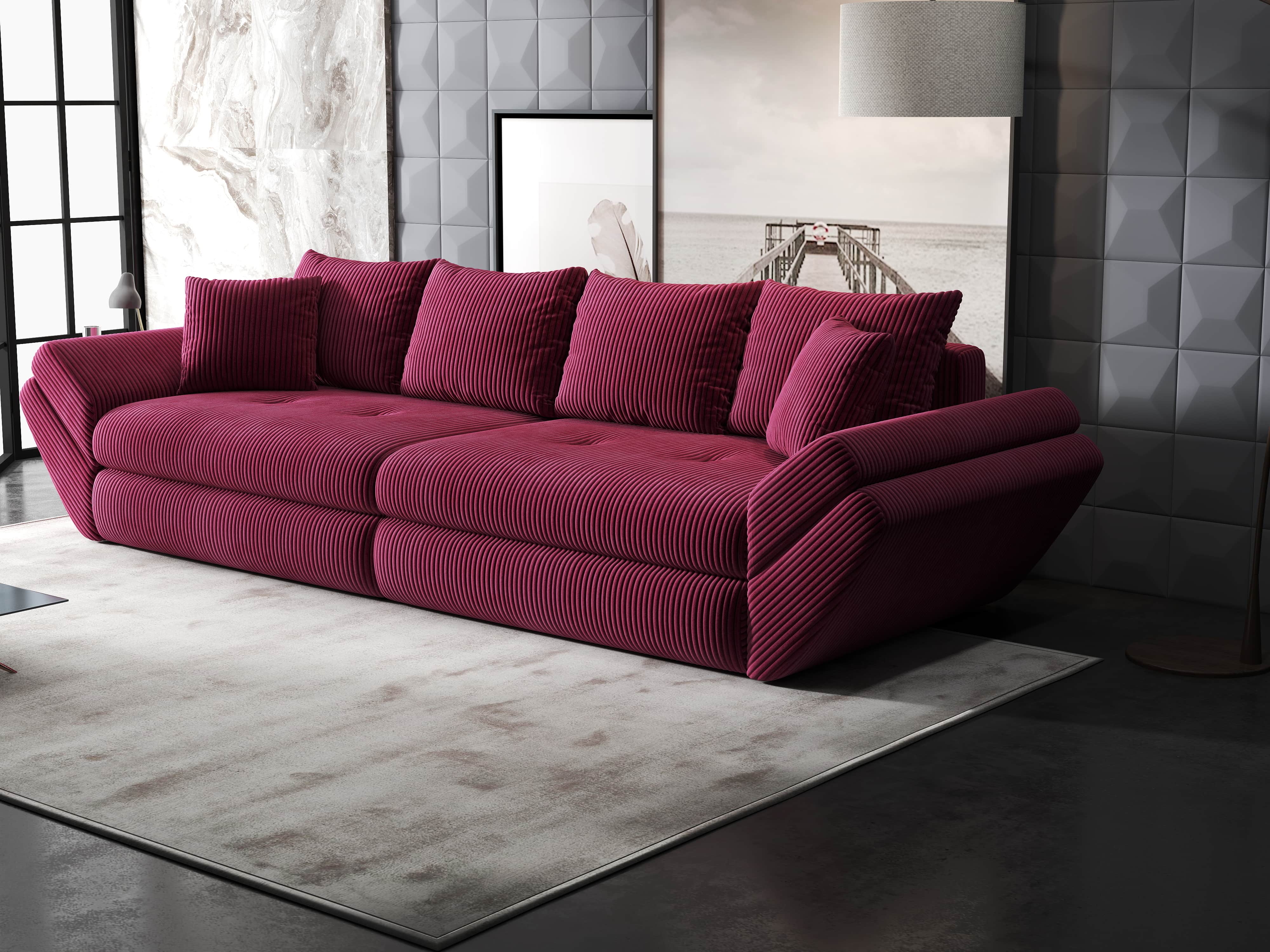 Canapea extensibilă dumonde cu ladă de depozitare si sezut confortabil din spuma HR, Loana Zoom Rosu 300x100 cm Fabrica