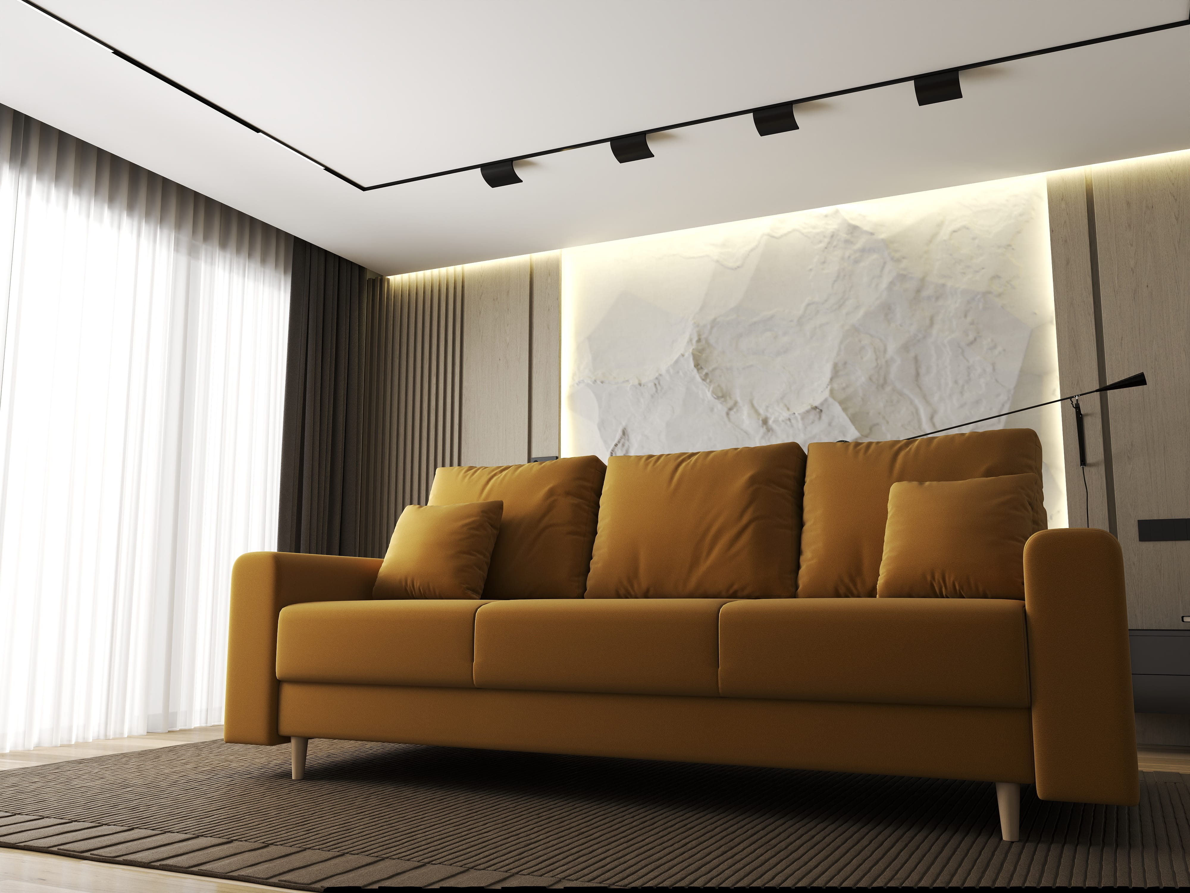 Canapea extensibilă dumonde cu ladă de depozitare si sezut confortabil din spuma HR, Kronos Royal Mustar 210x100 cm fabrica