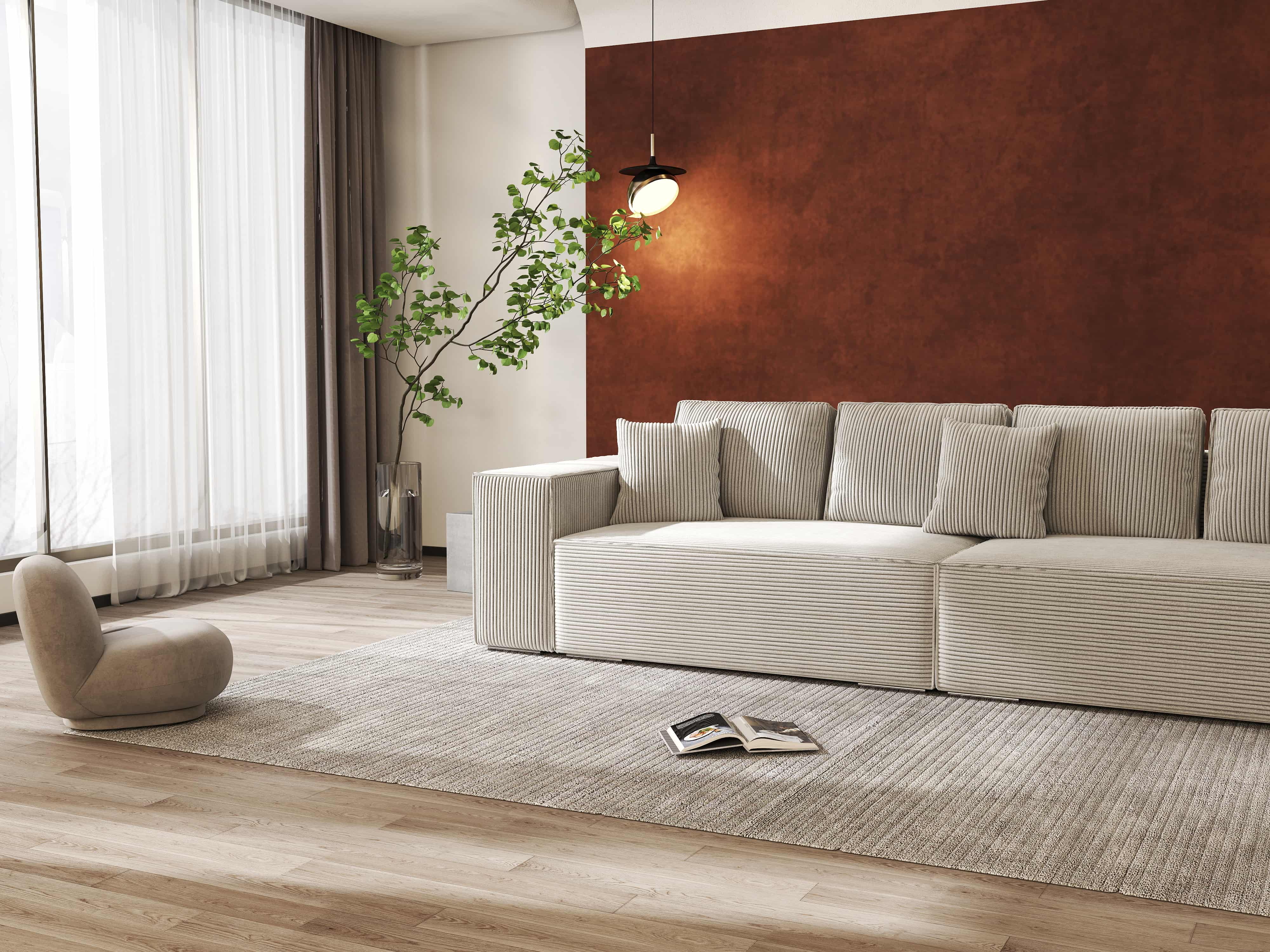 Canapea extensibilă dumonde cu ladă de depozitare si sezut confortabil din spuma HR, Dream Zoom Cream 310x100 cm Fabrica