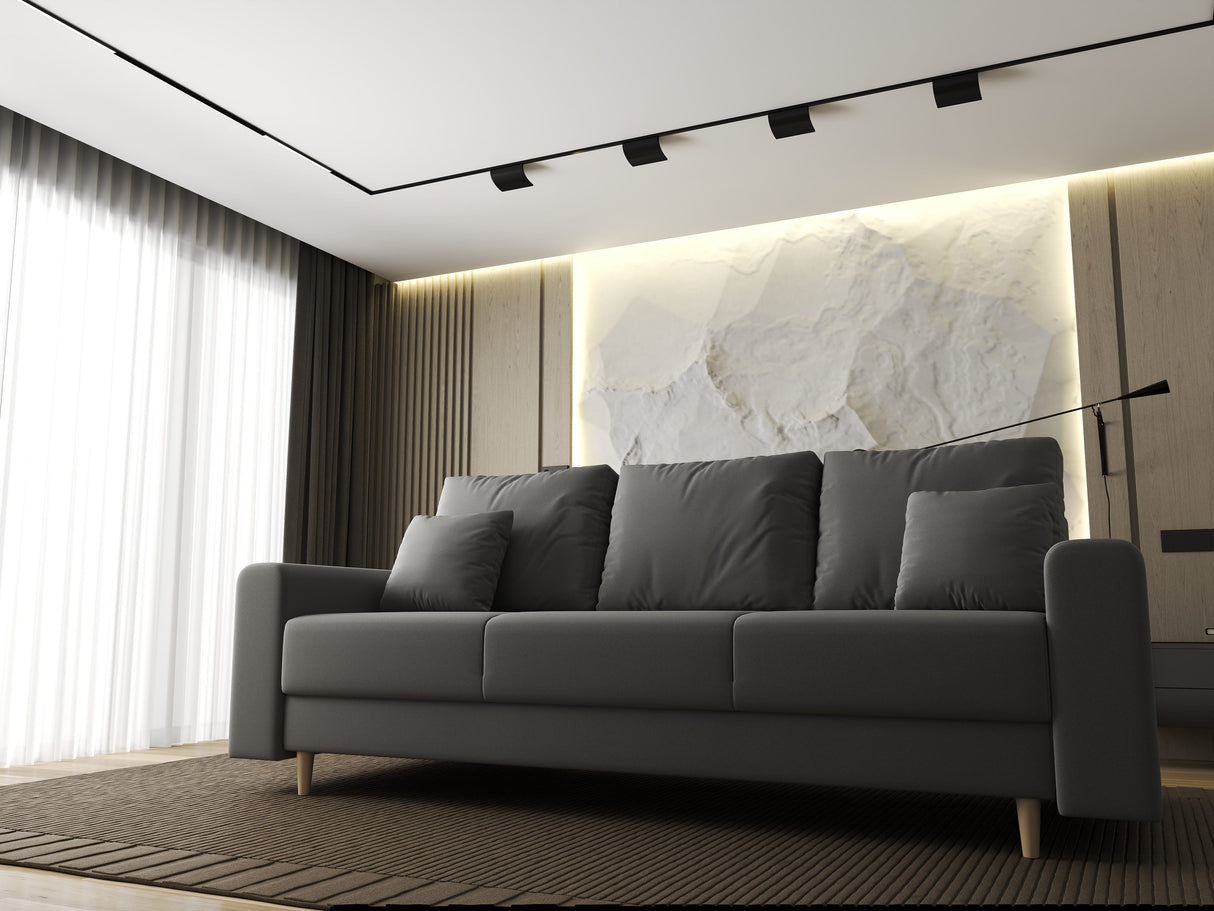 Canapea extensibilă dumonde cu ladă de depozitare si sezut confortabil din spuma HR, Kronos Royal Gri 210x100 cm fabrica