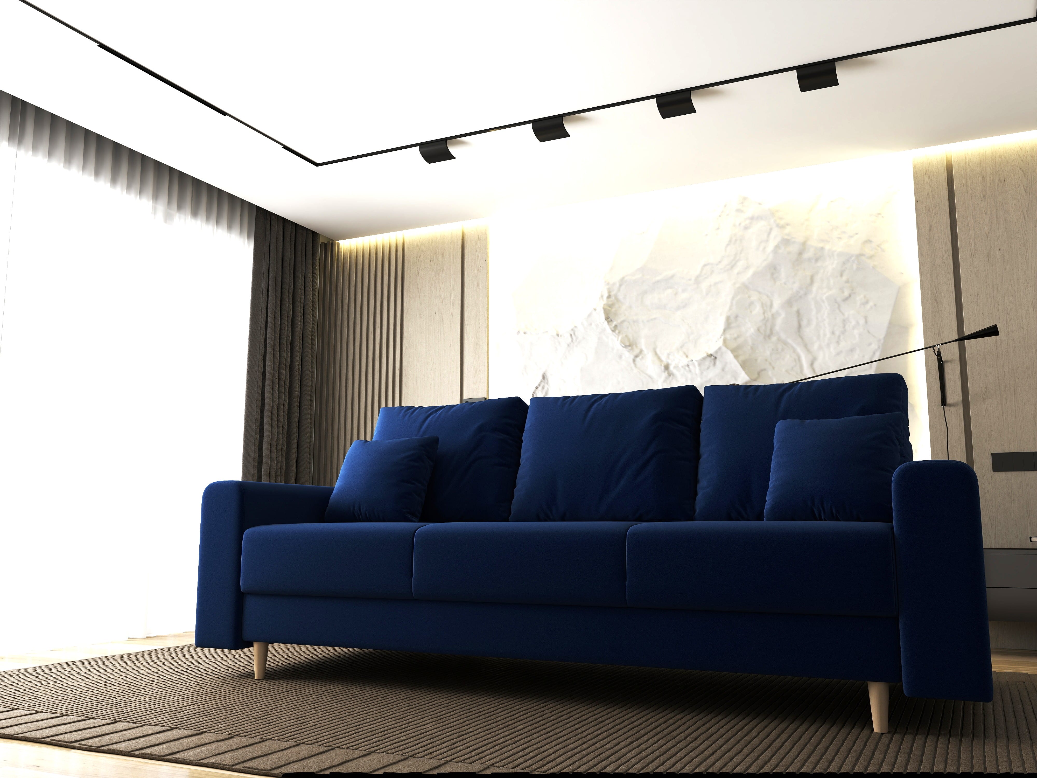 Canapea extensibilă dumonde cu ladă de depozitare si sezut confortabil din spuma HR, Kronos Royal Albastru 210x100 cm fabrica