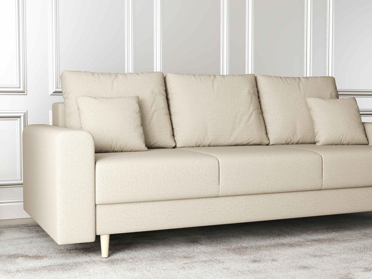 Canapea extensibilă dumonde cu ladă de depozitare si sezut confortabil din spuma HR, Kronos Enjoy Beige 210x100 cm fabrica