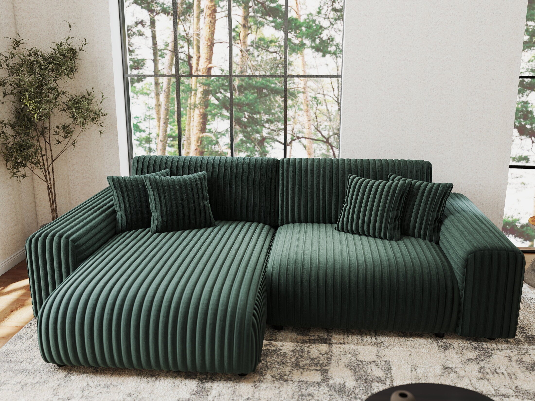 Colțar extensibil dumonde cu ladă de depozitare si sezut confortabil din spuma HR, Sarina Ambience Verde 255x168 cm