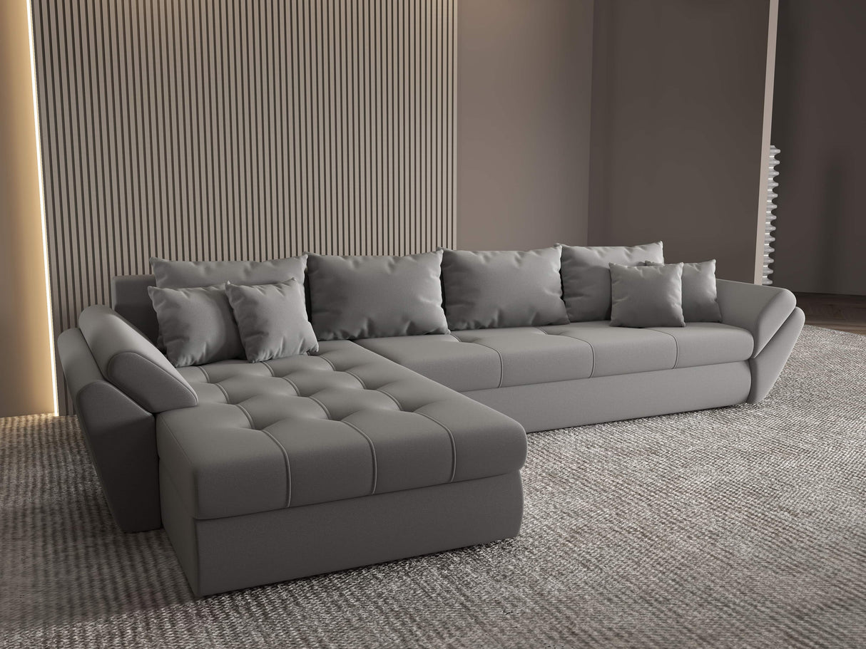 Colțar extensibil dumonde cu ladă de depozitare si sezut confortabil din spuma HR, Loana XL Royal Gri 335x185 cm Fabrica