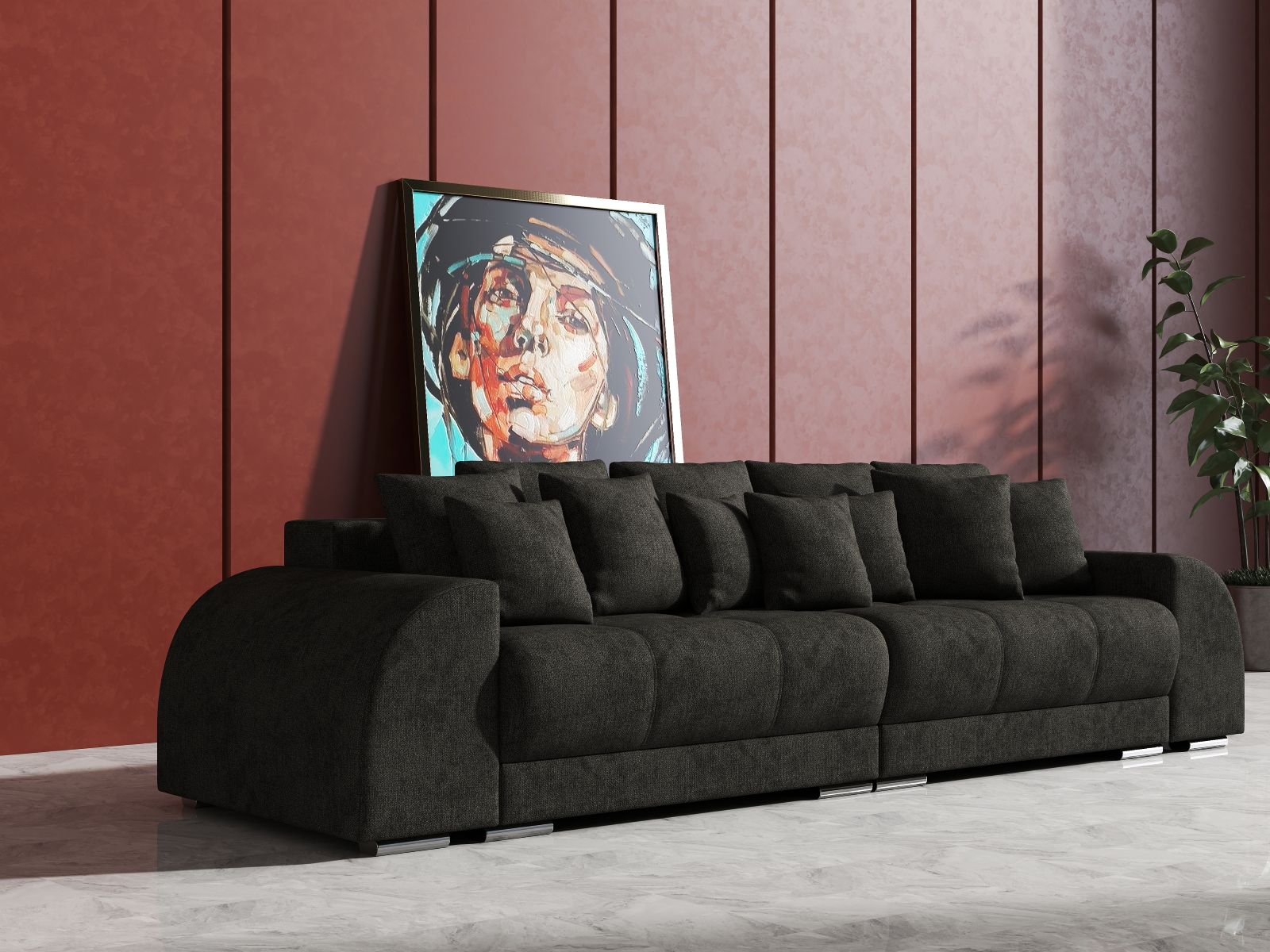 Canapea extensibilă dumonde cu 2 lăzi de depozitare si sezut confortabil din spuma HR, Big Sofa Verona Enjoy Lux Black 310x100 cm Fabrica