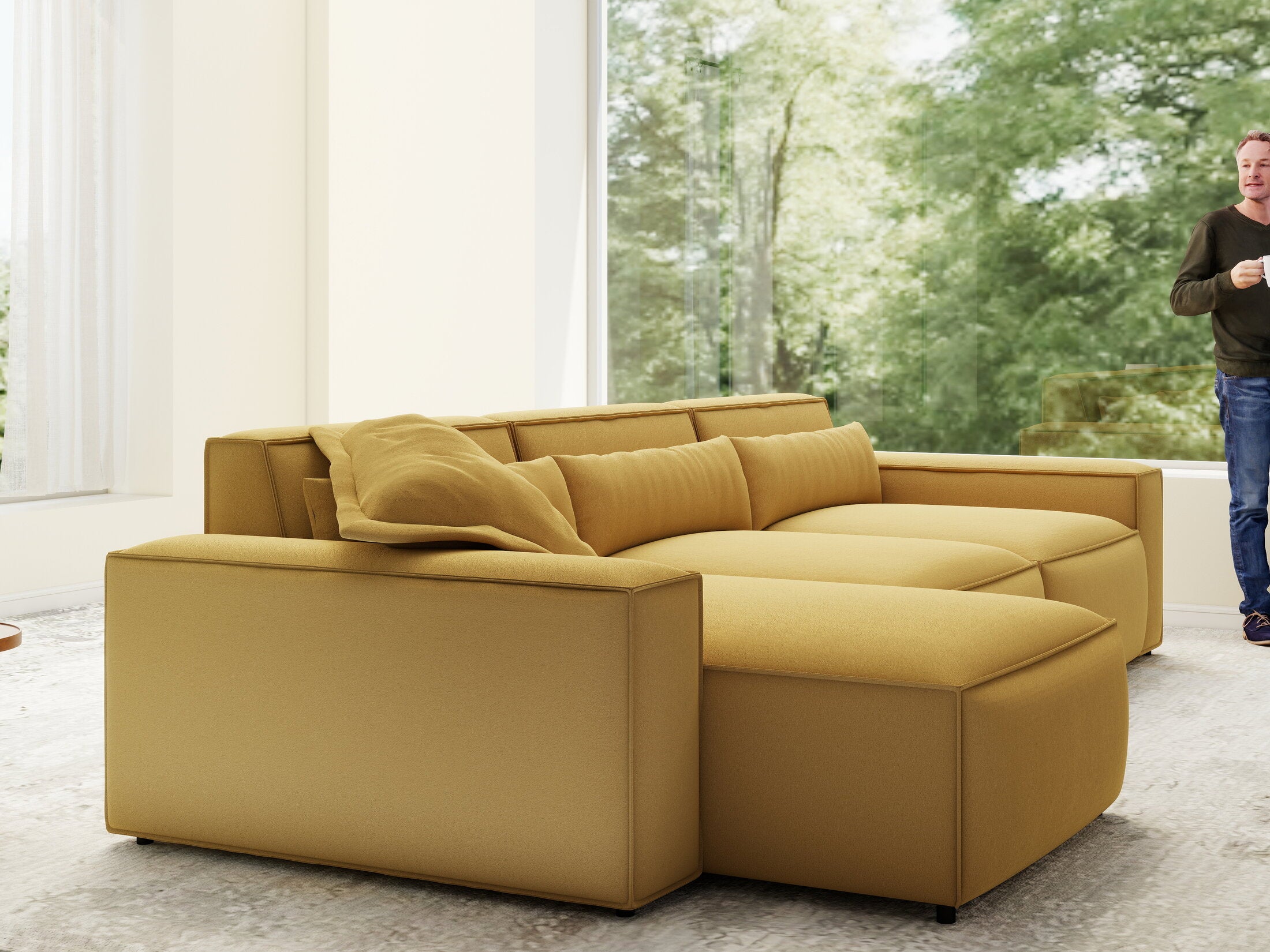 Colțar dumonde cu sezut confortabil din spuma HR, Marvelo XL Royal Mustar 366x175 cm