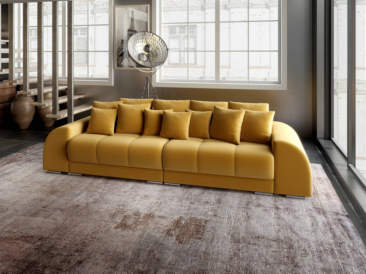 Canapea extensibilă dumonde cu 2 lăzi de depozitare si sezut confortabil din spuma HR, Verona Royal Mustar 310x100 cm Fabrica