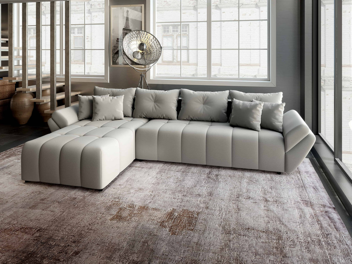 Colțar extensibil dumonde cu ladă de depozitare si sezut confortabil din spuma HR, Berlin XL Royal Gri 350x185 cm Fabrica