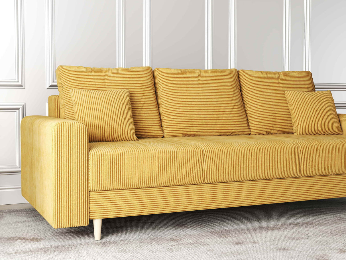 Canapea extensibilă dumonde cu ladă de depozitare si sezut confortabil din spuma HR, Kronos Zoom Mustar 210x100 cm fabrica