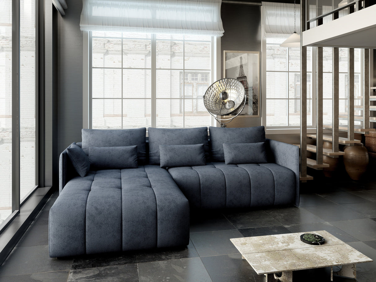 Colțar extensibil dumonde cu ladă de depozitare si sezut confortabil din spuma HR, Malta Grau 235x185 cm Fabrica