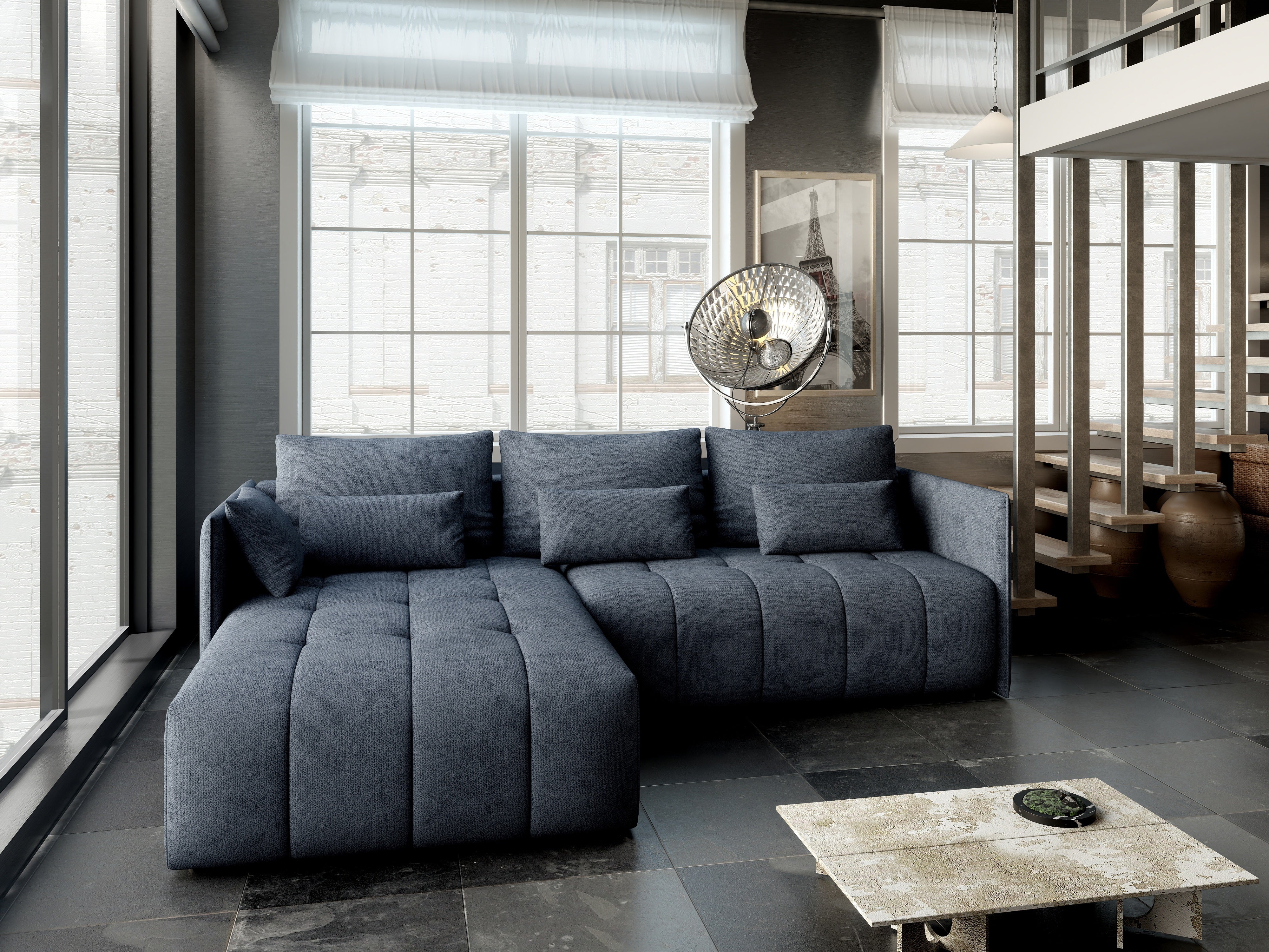 Colțar extensibil dumonde cu ladă de depozitare si sezut confortabil din spuma HR, Malta Grau 235x185 cm Fabrica