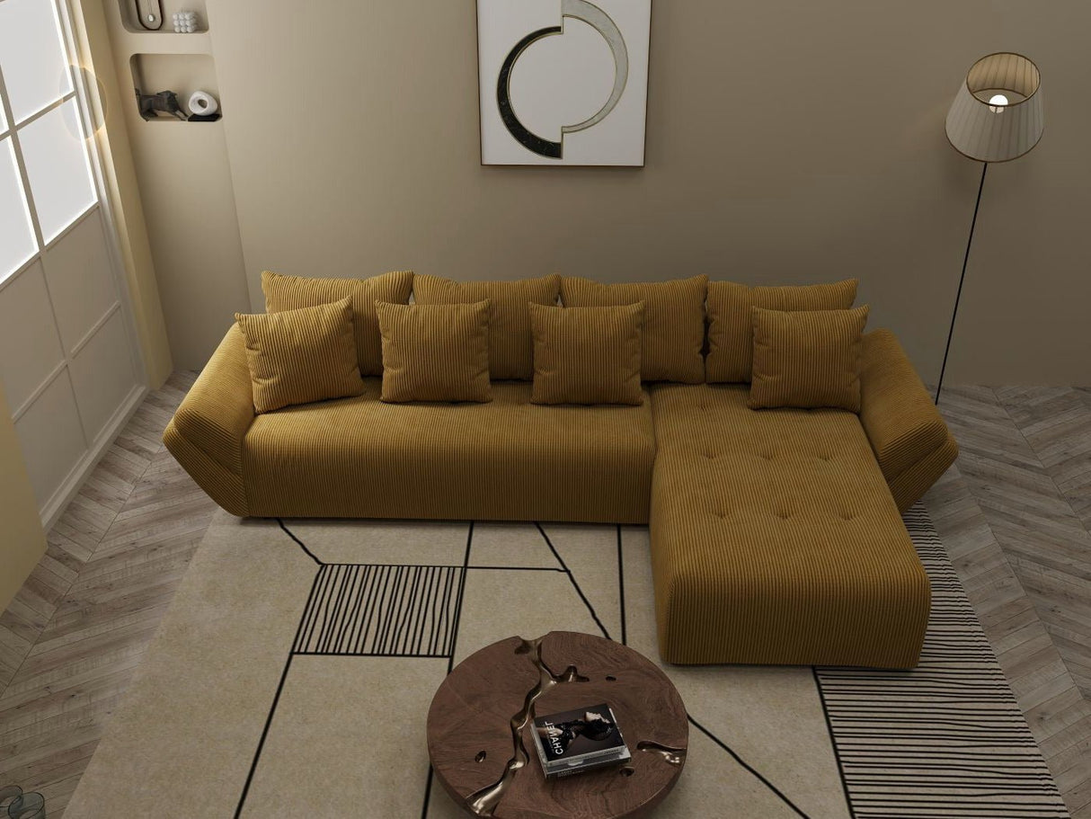 Colțar extensibil dumonde cu ladă de depozitare si sezut confortabil din spuma HR, Berlin XL Zoom Mustar 350x185 cm II Fabrica