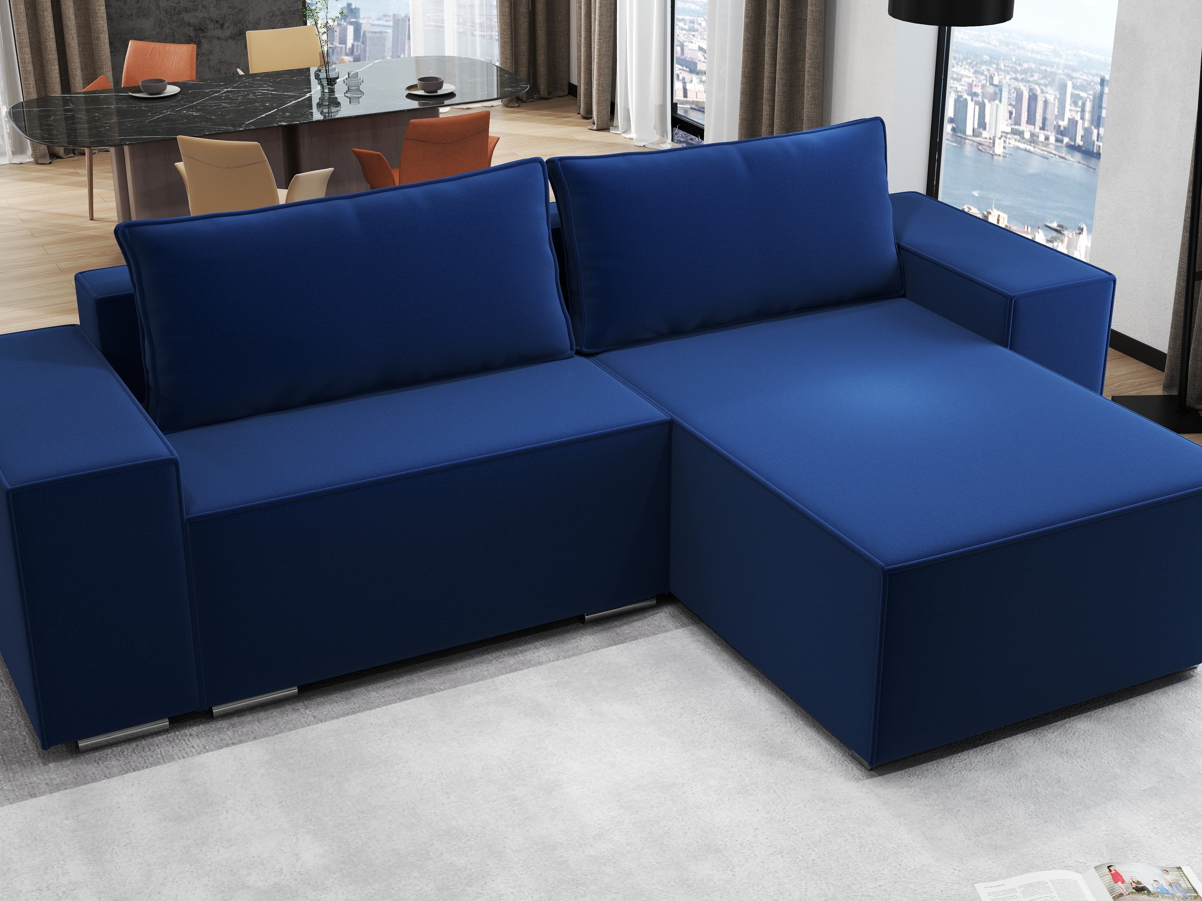 Colțar extensibil dumonde cu ladă de depozitare si sezut confortabil din spuma HR, Dream Royal Albastru 290x185 cm II Fabrica