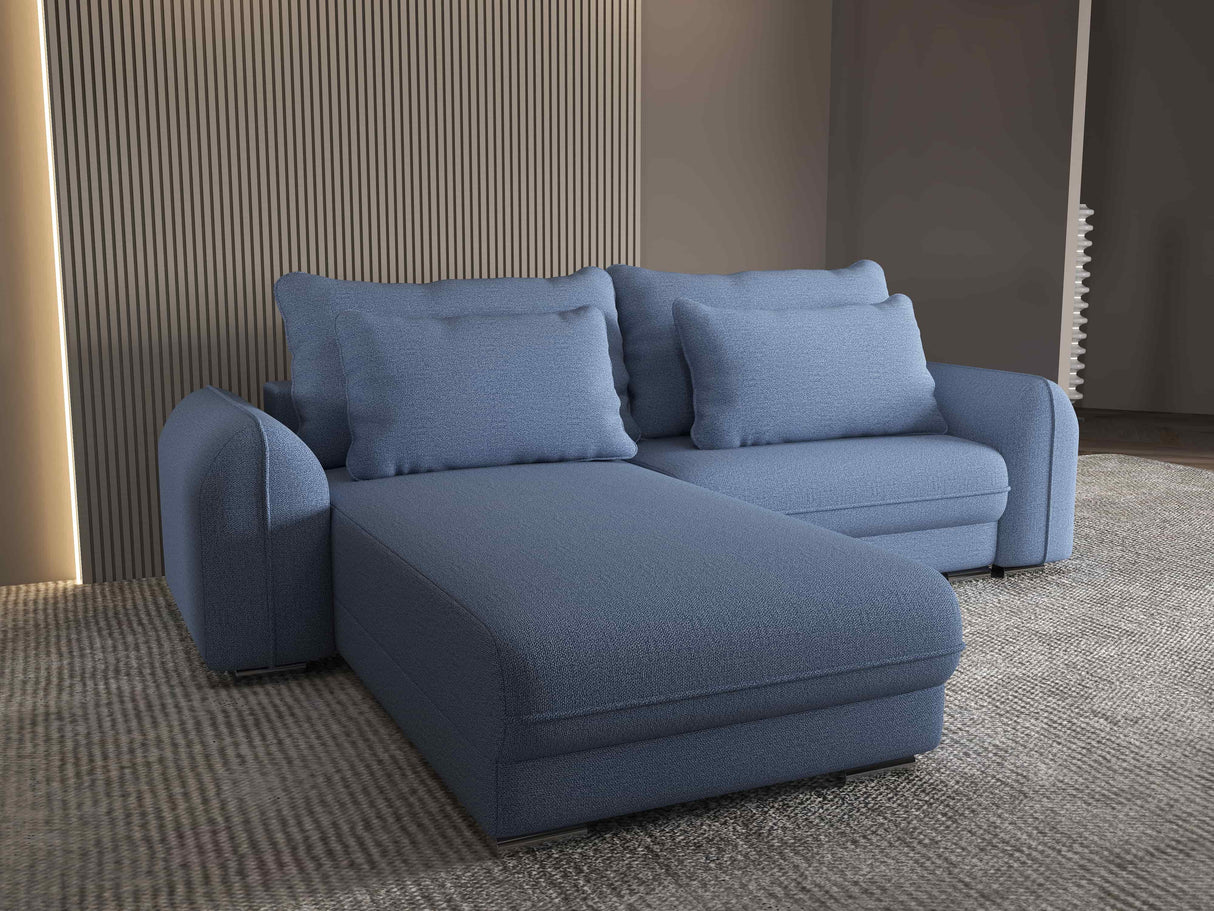 Colțar extensibil dumonde cu ladă de depozitare si sezut confortabil din spuma HR, Denver Enjoy Albastru 275x185 cm Fabrica