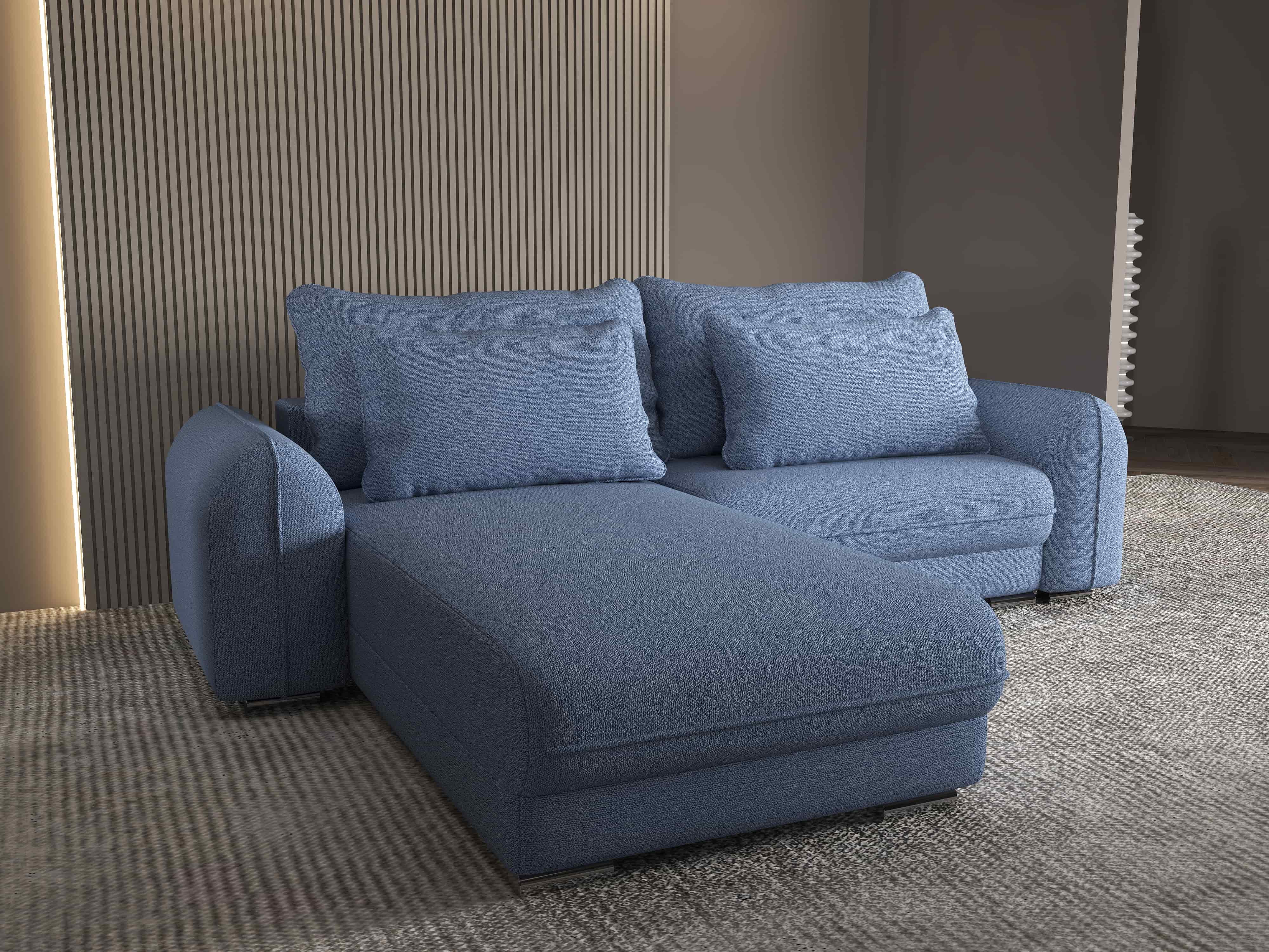Colțar extensibil dumonde cu ladă de depozitare si sezut confortabil din spuma HR, Denver Enjoy Albastru 275x185 cm Fabrica