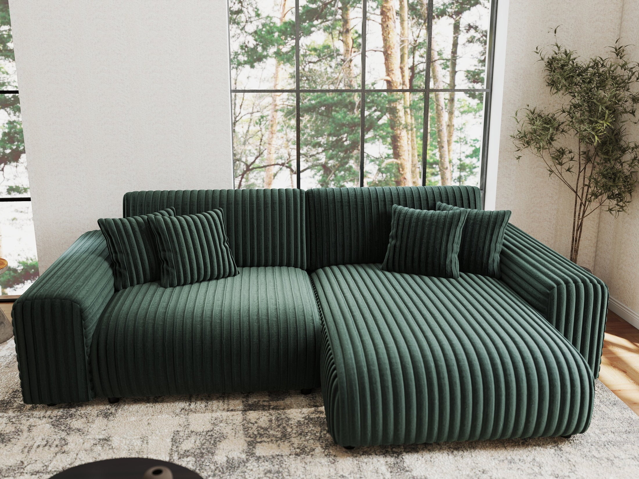 Colțar extensibil dumonde cu ladă de depozitare si sezut confortabil din spuma HR, Sarina Ambience Verde 255x168 cm II