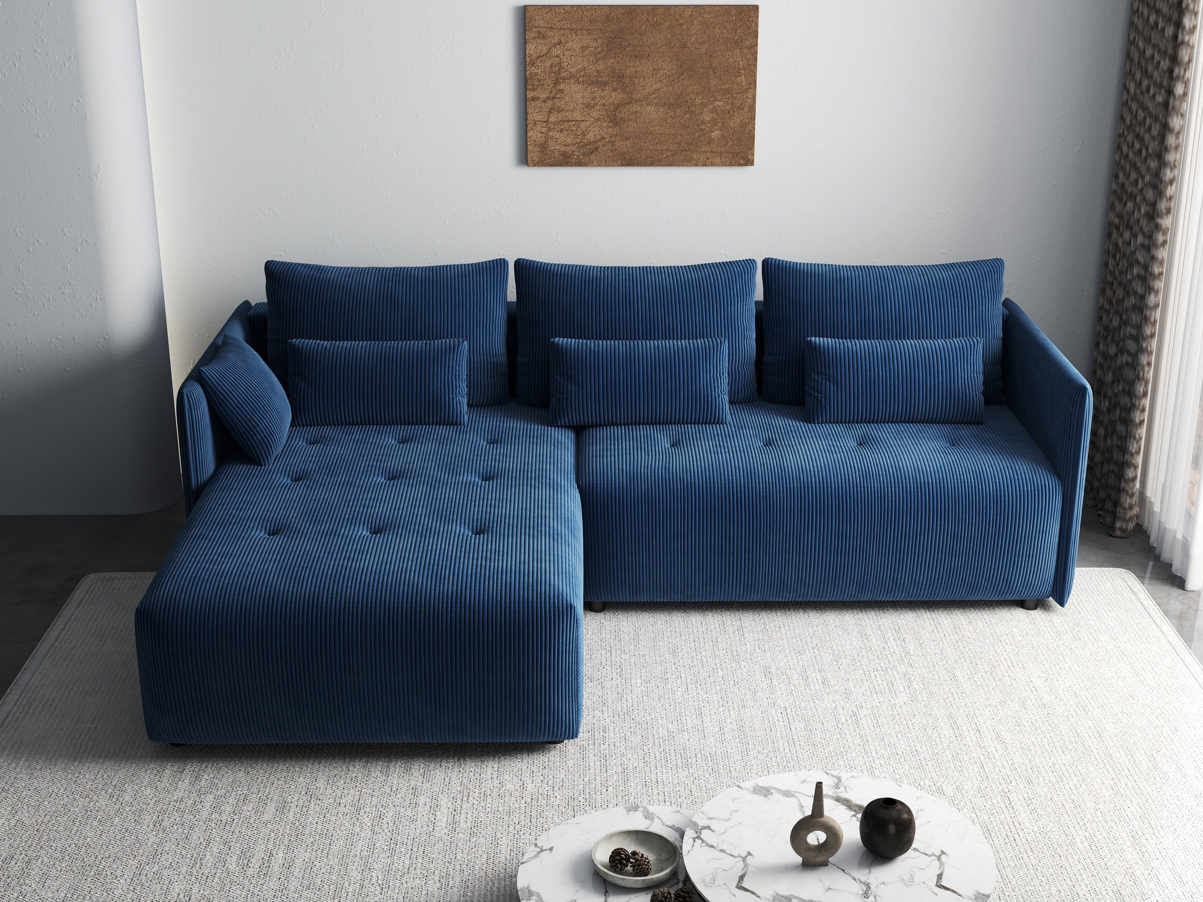 Colțar extensibil dumonde cu ladă de depozitare si sezut confortabil din spuma HR, Malta Zoom Blue II 235x185 cm Fabrica