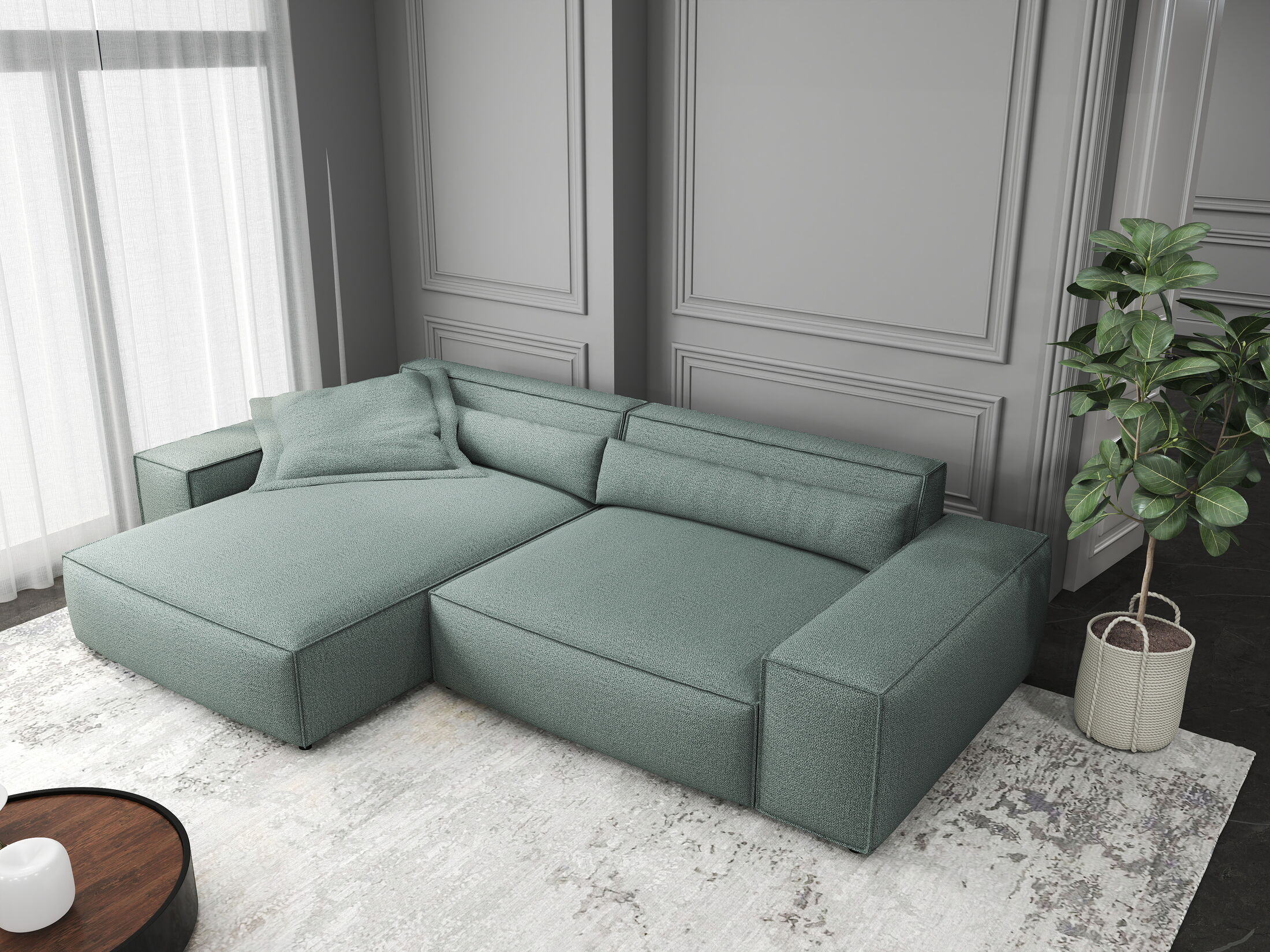 Colțar dumonde cu șezut confortabil din spumă HR, Marvelo Enjoy Verde Mint 264x175 cm