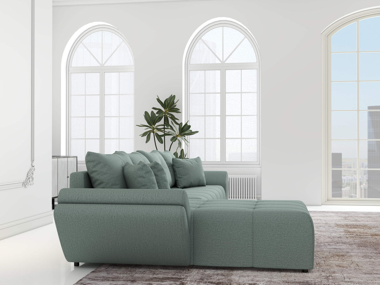 Colțar extensibil dumonde cu ladă de depozitare si sezut confortabil din spuma HR, Berlin XL Enjoy Lux Mint 350x185 cm Fabrica