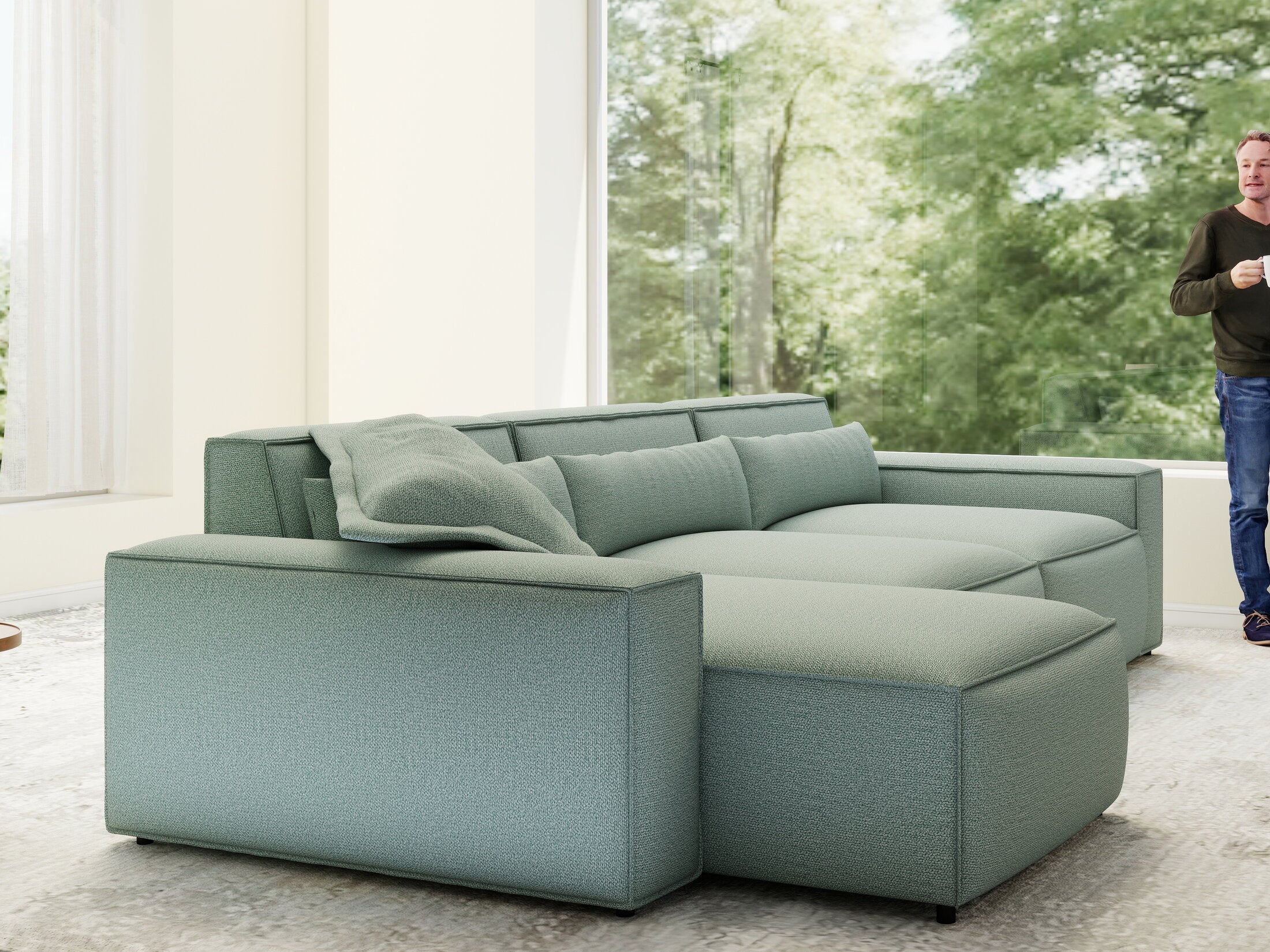 Colțar dumonde cu sezut confortabil din spuma HR, Marvelo XL Enjoy Verde Mint 366x175 cm