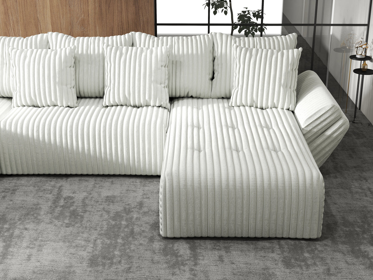 Colțar extensibil dumonde cu ladă de depozitare si sezut confortabil din spuma HR, Berlin U Ambience Bej 380x180 cm Fabrica