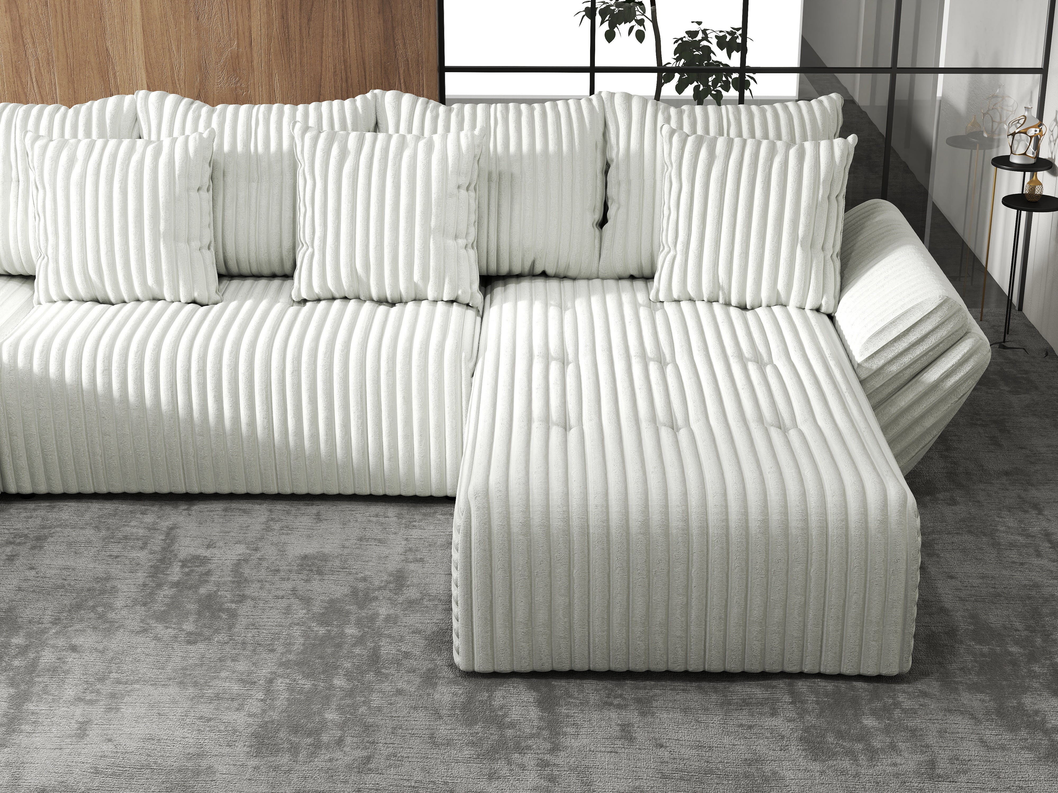 Colțar extensibil dumonde cu ladă de depozitare si sezut confortabil din spuma HR, Berlin U Ambience Bej 380x180 cm Fabrica