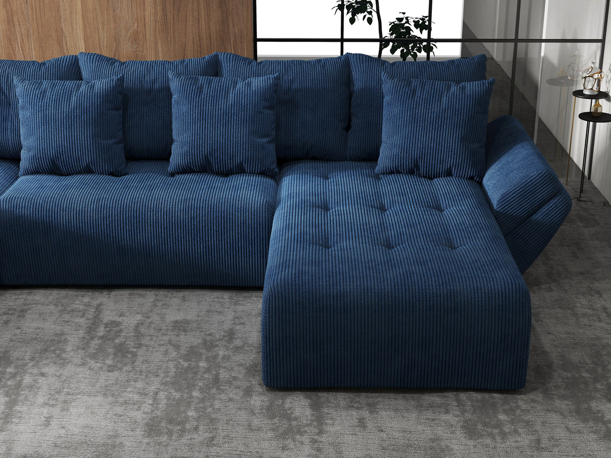 Colțar extensibil dumonde cu ladă de depozitare si sezut confortabil din spuma HR, Berlin U Zoom Bluemarin 380x180 cm Fabrica