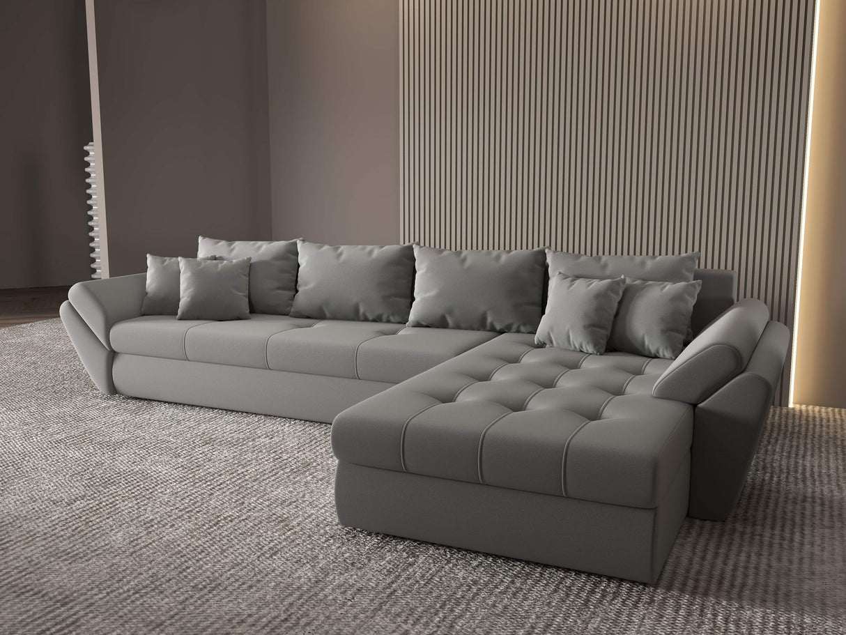 Colțar extensibil dumonde cu ladă de depozitare si sezut confortabil din spuma HR, Loana XL Royal Gri II 335x185 cm Fabrica