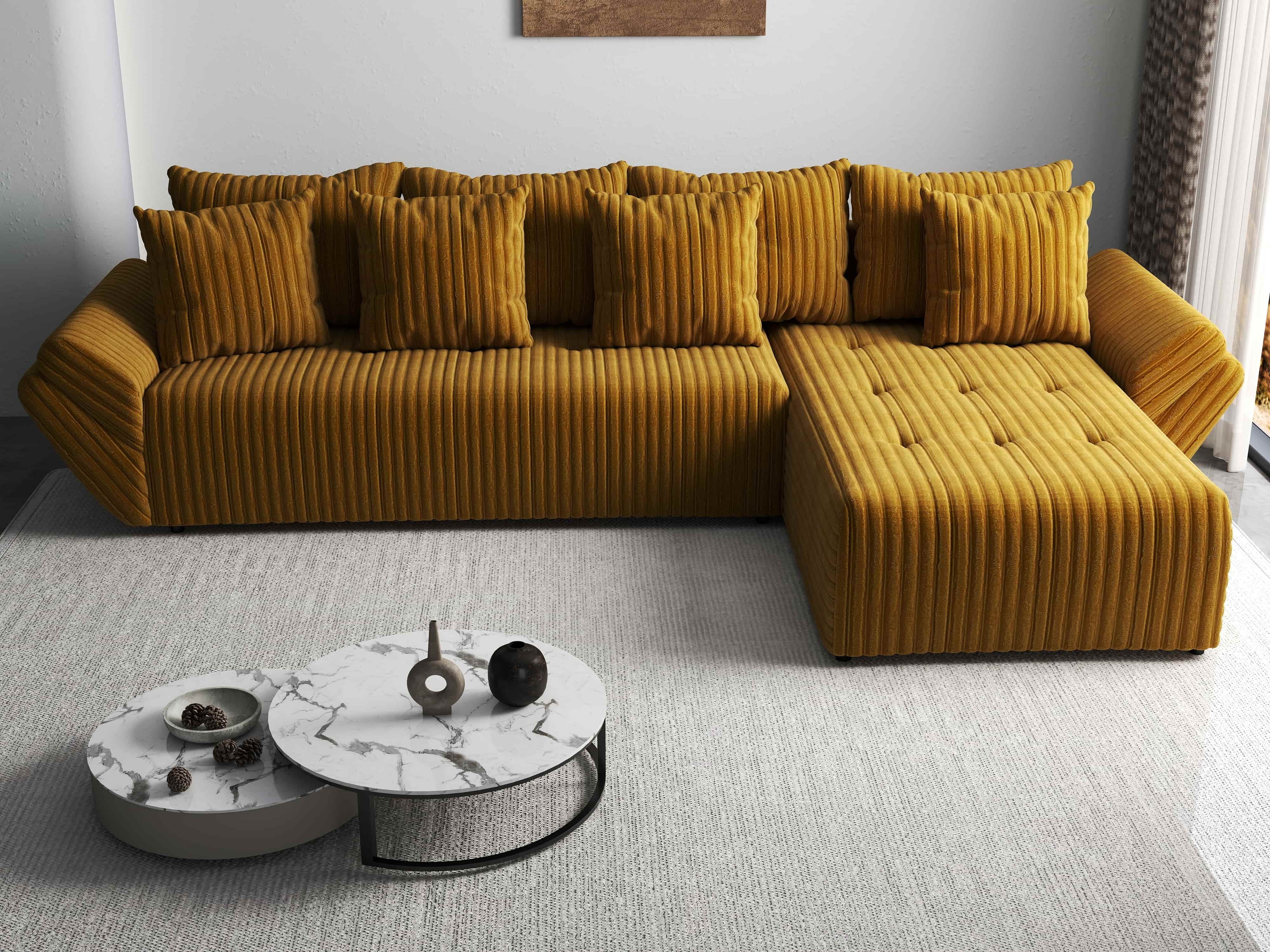 Colțar extensibil dumonde cu ladă de depozitare si sezut confortabil din spuma HR, Berlin XL Ambience Mustar II 350x185 cm Fabrica