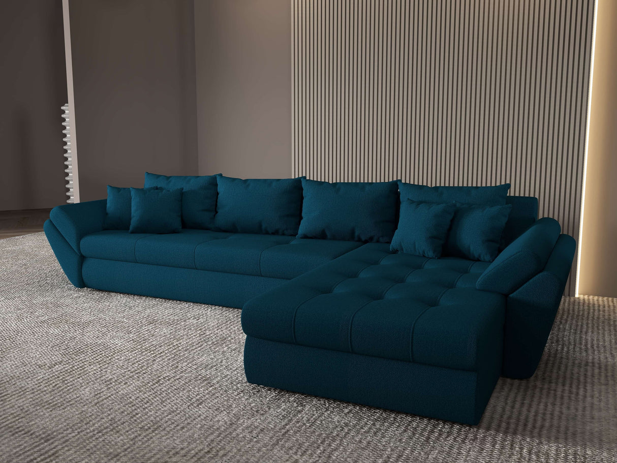 Colțar extensibil dumonde cu ladă de depozitare si sezut confortabil din spuma HR, Loana XL Enjoy Verde Petrol II 335x185 cm Fabrica