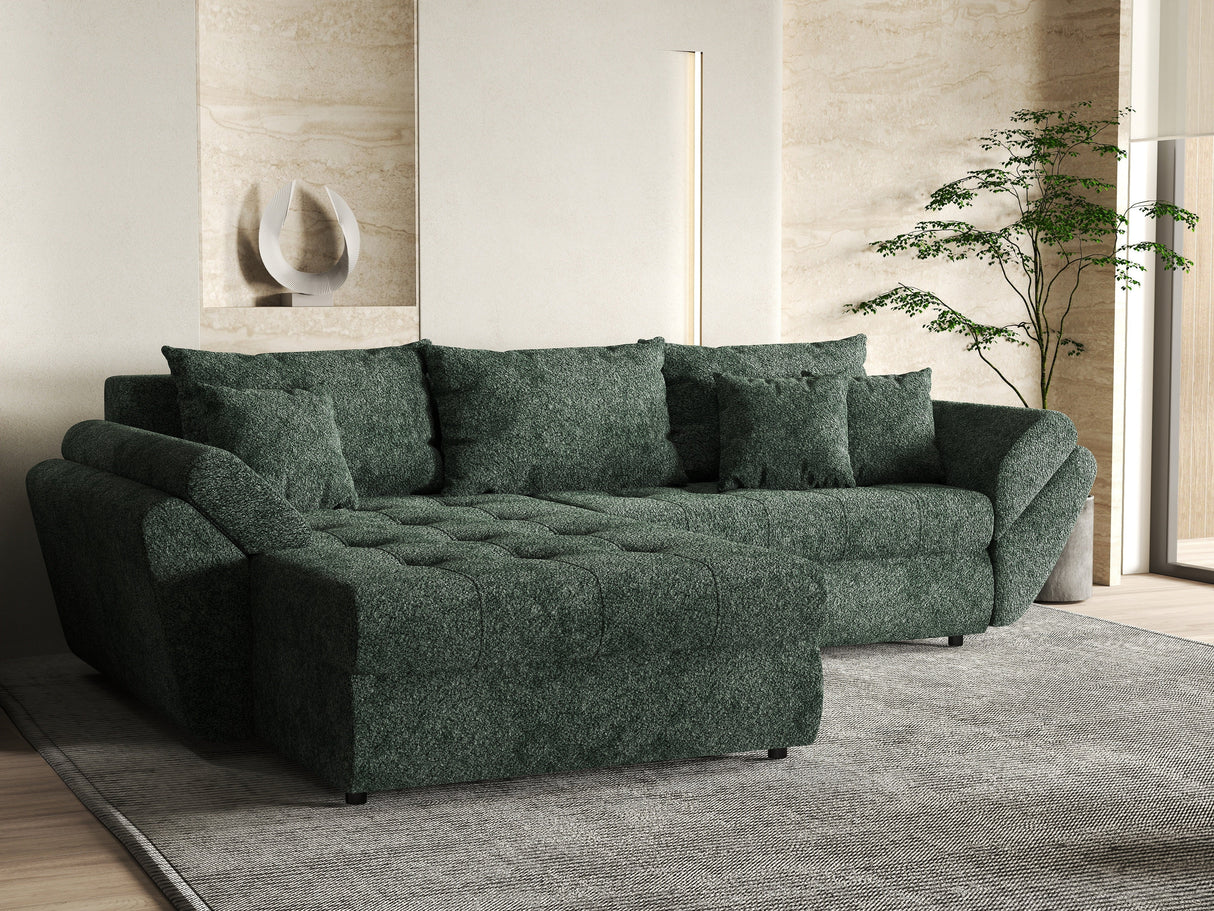 Colțar extensibil dumonde cu ladă de depozitare si sezut confortabil din spuma HR, Loana Verde Euphoria 270x185 cm Fabrica