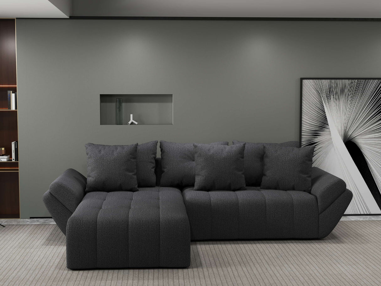 Colțar extensibil dumonde cu ladă de depozitare si sezut confortabil din spuma HR, Berlin Enjoy Gri Grafit 280x185 cm Fabrica