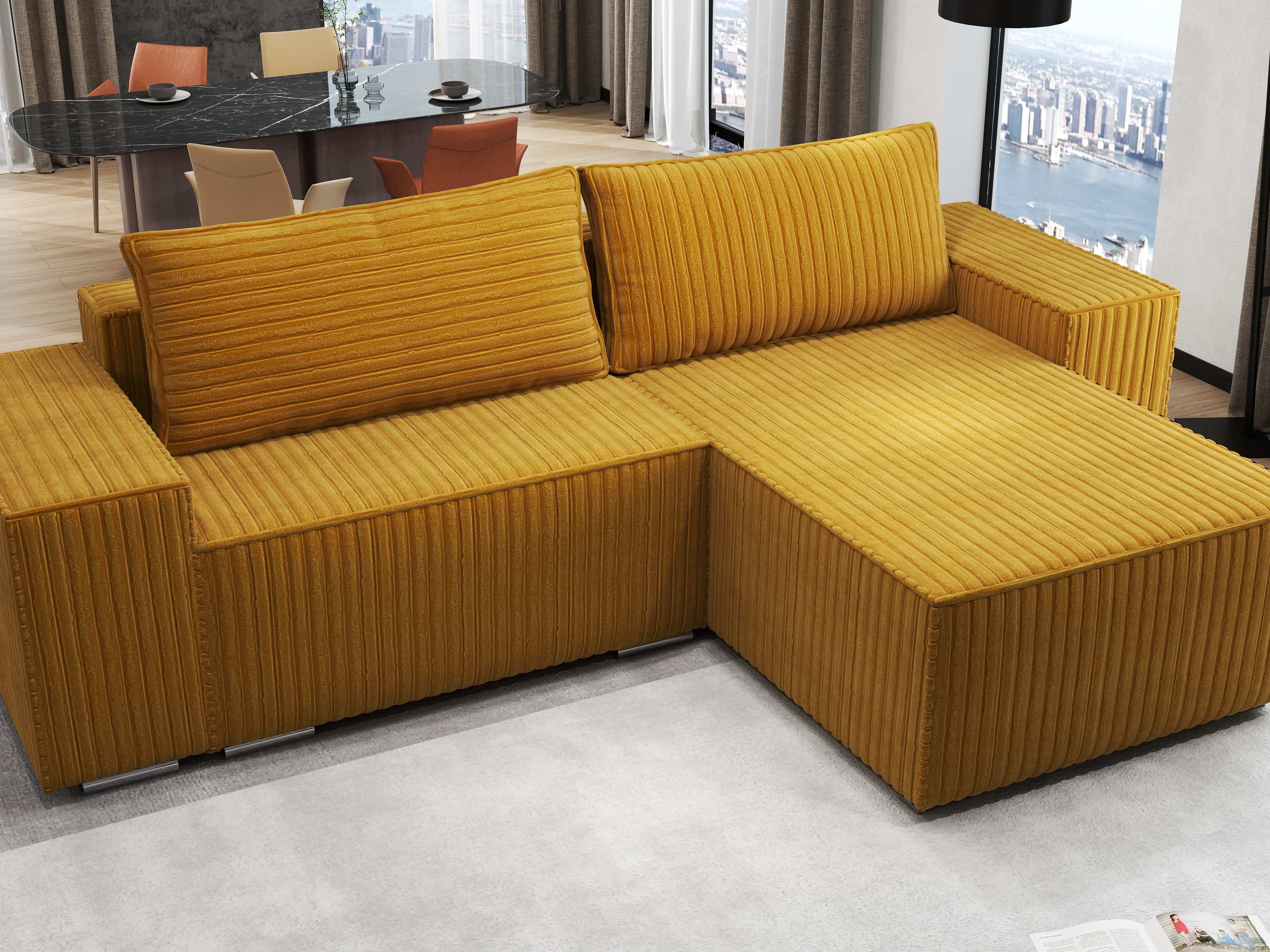 Colțar extensibil dumonde cu ladă de depozitare si sezut confortabil din spuma HR, Dream Ambience Mustar 290x185 cm II Fabrica