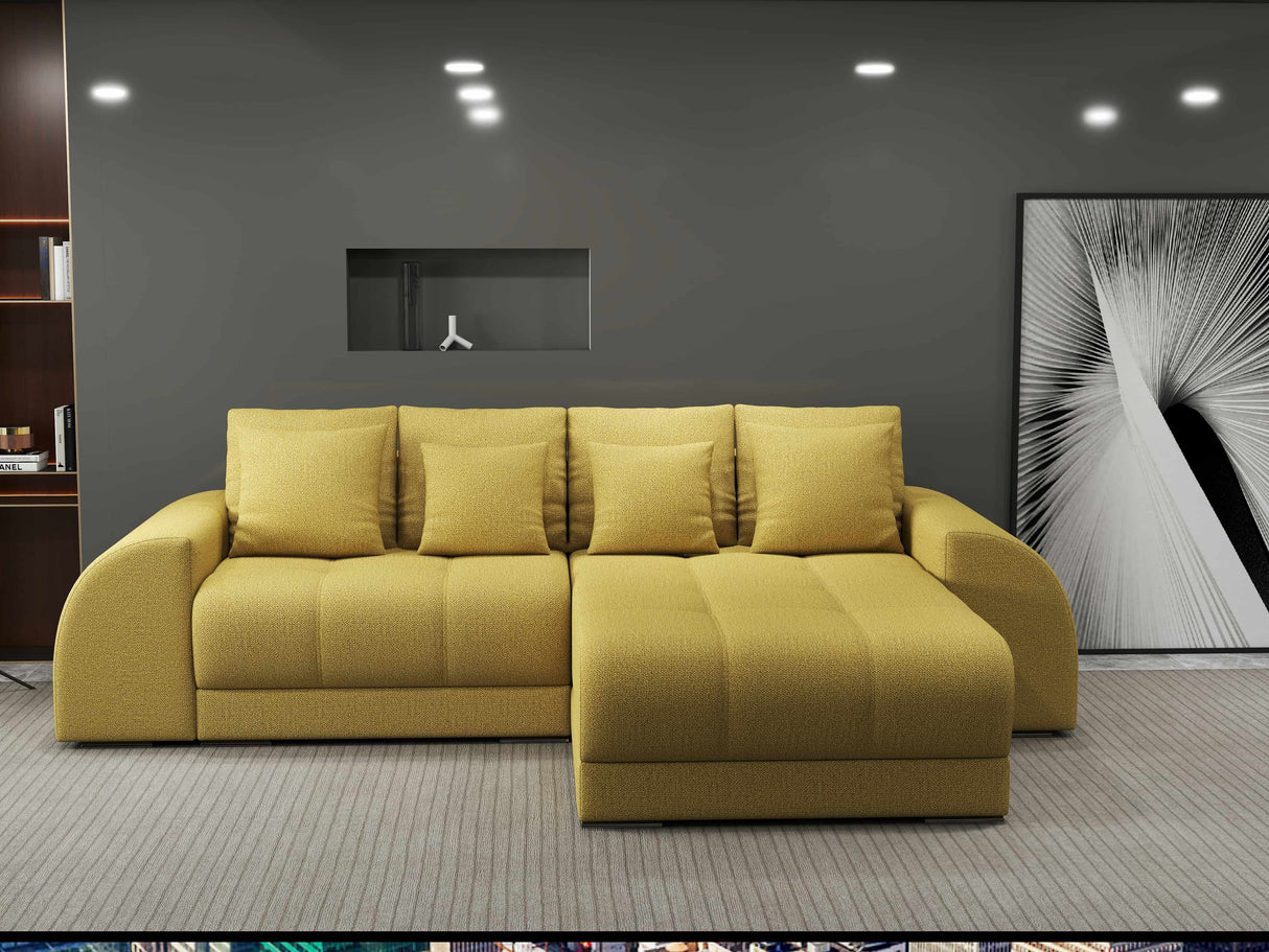 Colțar extensibil dumonde cu ladă de depozitare si sezut confortabil din spuma HR, Verona Enjoy Melon II 290x185 cm Fabrica