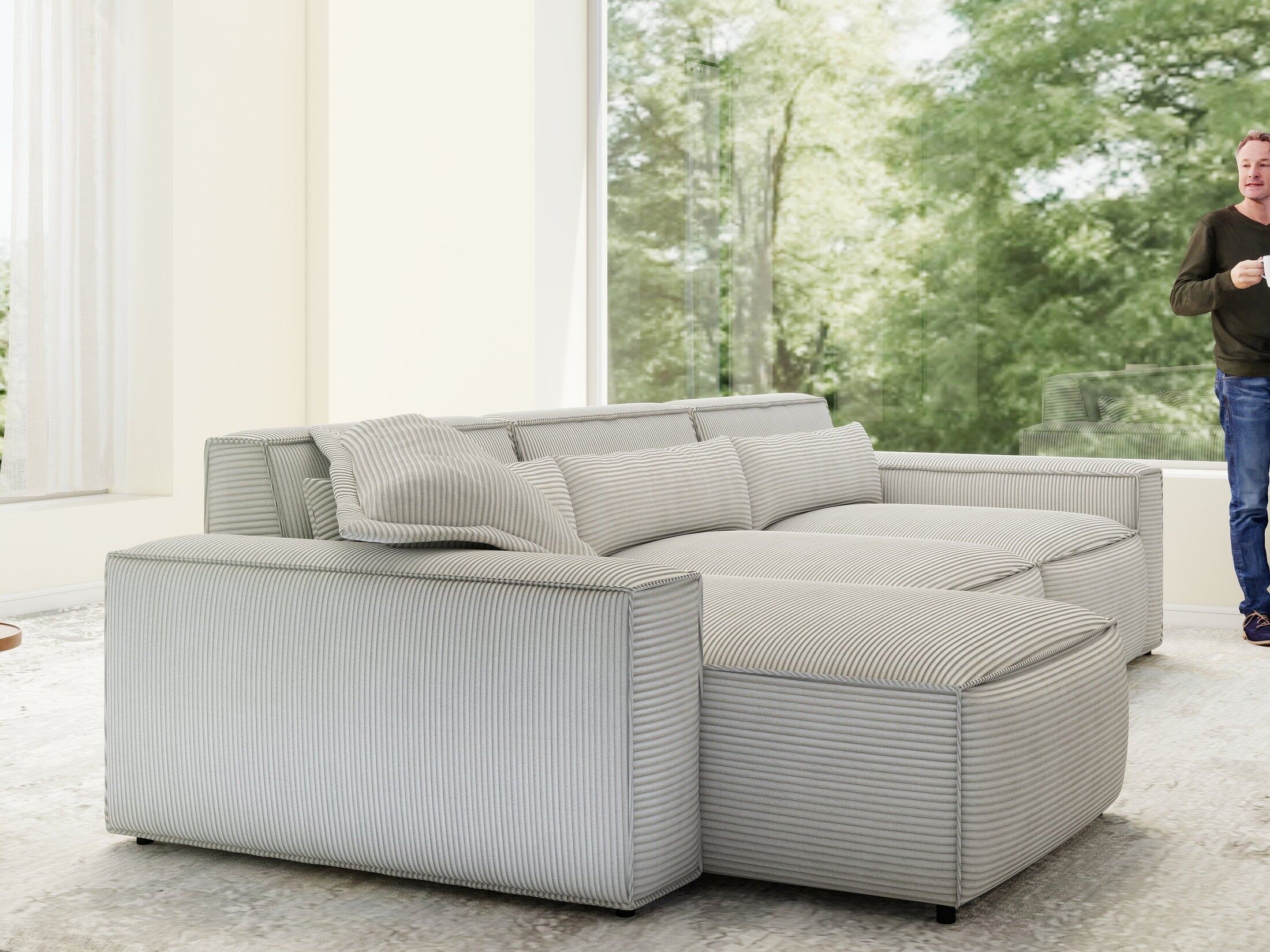 Colțar dumonde cu sezut confortabil din spuma HR, Marvelo XL Zoom Gri Mint 366x175 cm