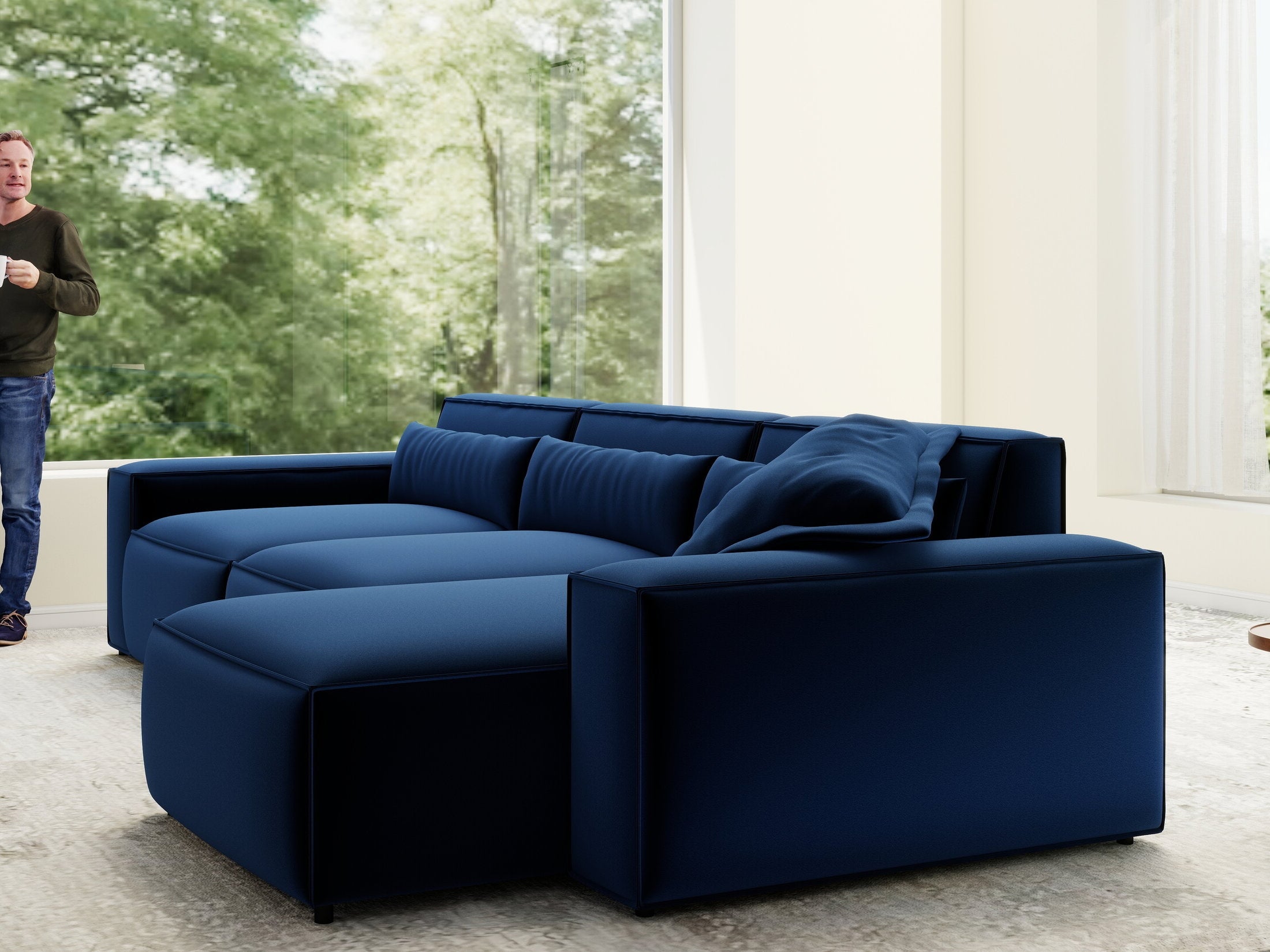 Colțar dumonde cu sezut confortabil din spuma HR, Marvelo XL Royal Albastru Navy 366x175 cm II