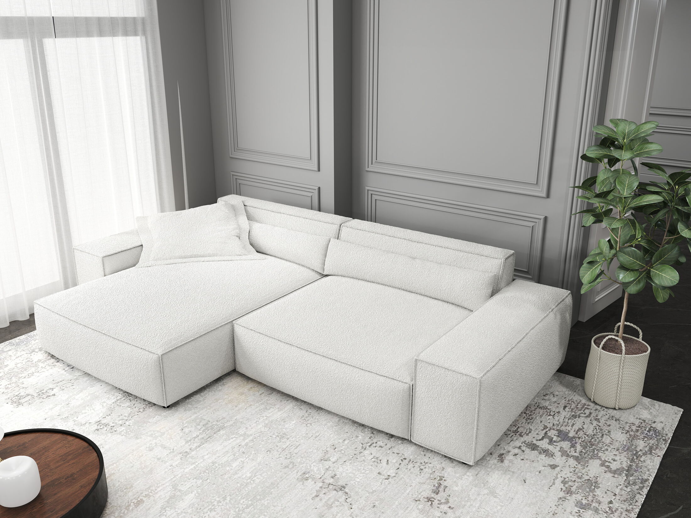 Colțar dumonde cu șezut confortabil din spumă HR, Marvelo Euphoria Alb 264x175 cm