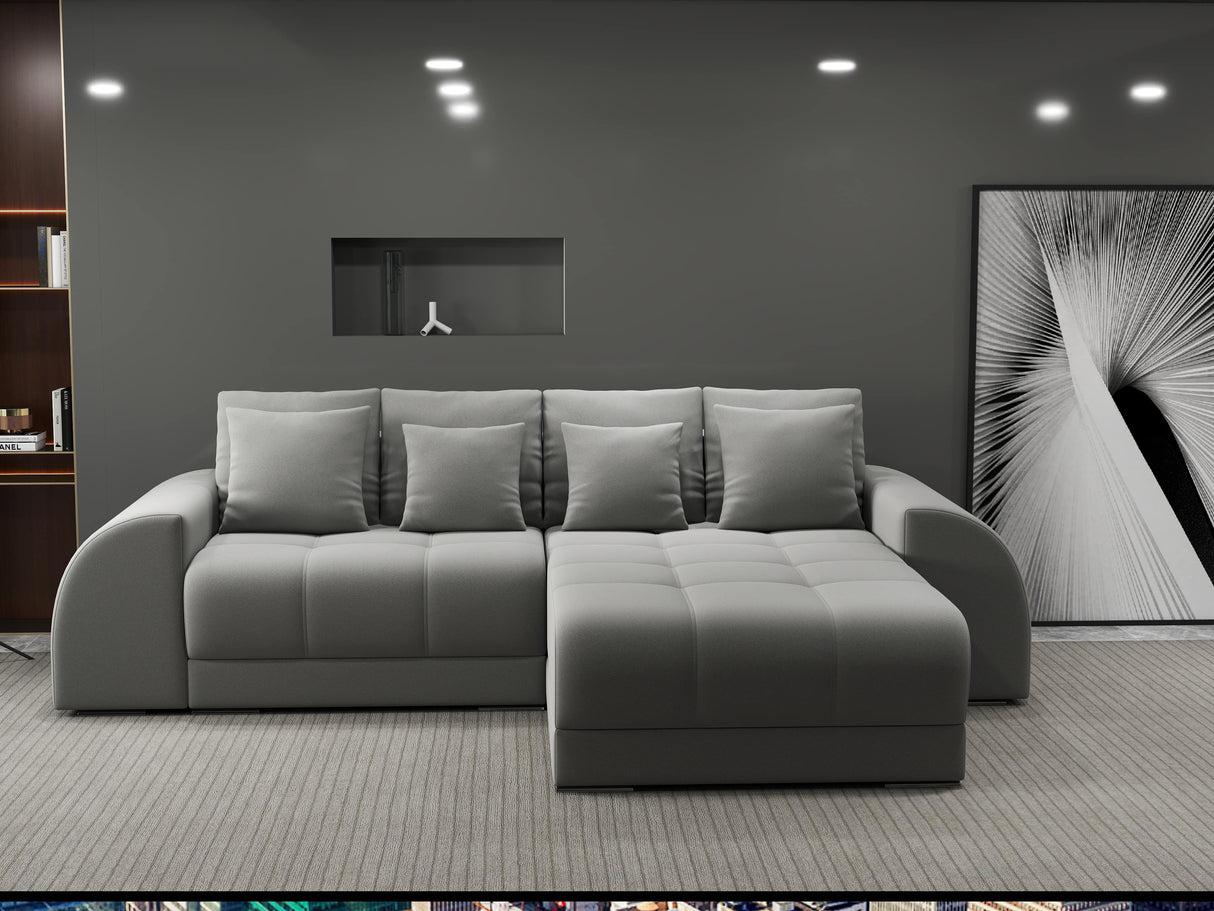 Colțar extensibil dumonde cu ladă de depozitare si sezut confortabil din spuma HR, Verona Royal Gri II 290x185 cm Fabrica