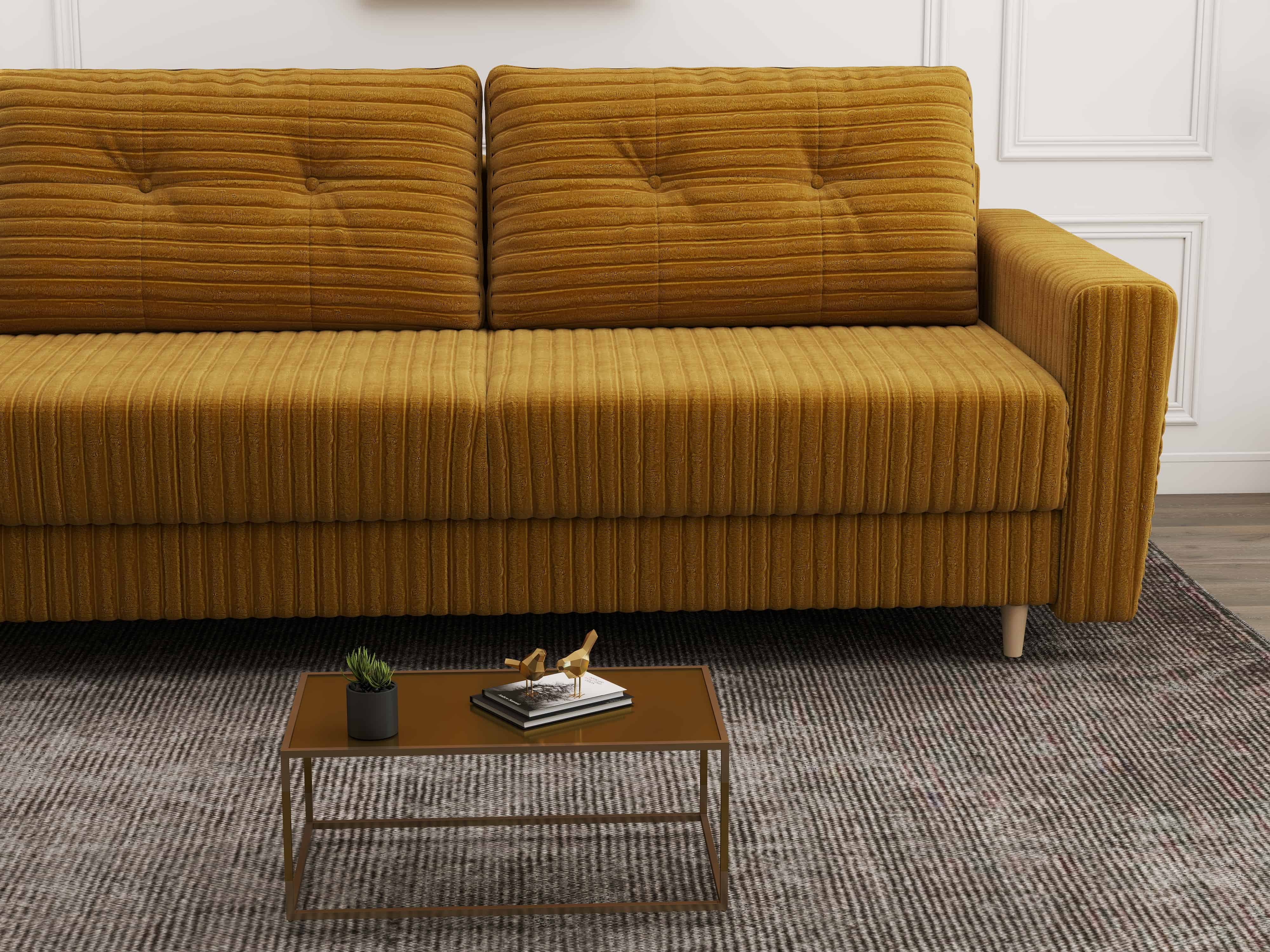 Canapea extensibilă dumonde cu ladă de depozitare si sezut confortabil din spuma HR, Summer Ambience Mustar 225x100 cm