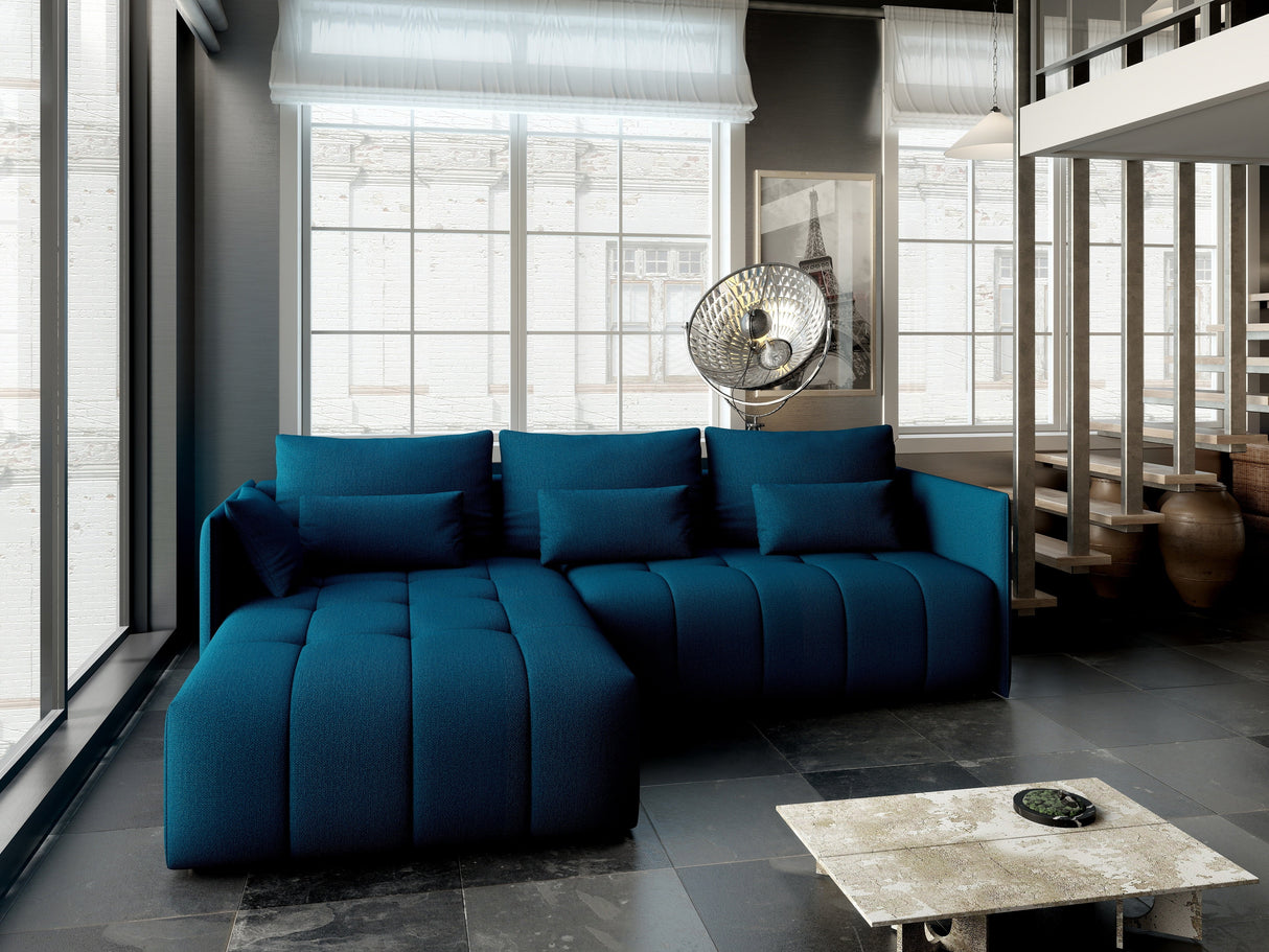 Colțar extensibil dumonde cu ladă de depozitare si sezut confortabil din spuma HR, Malta Verde Petrol 235x185 cm Fabrica