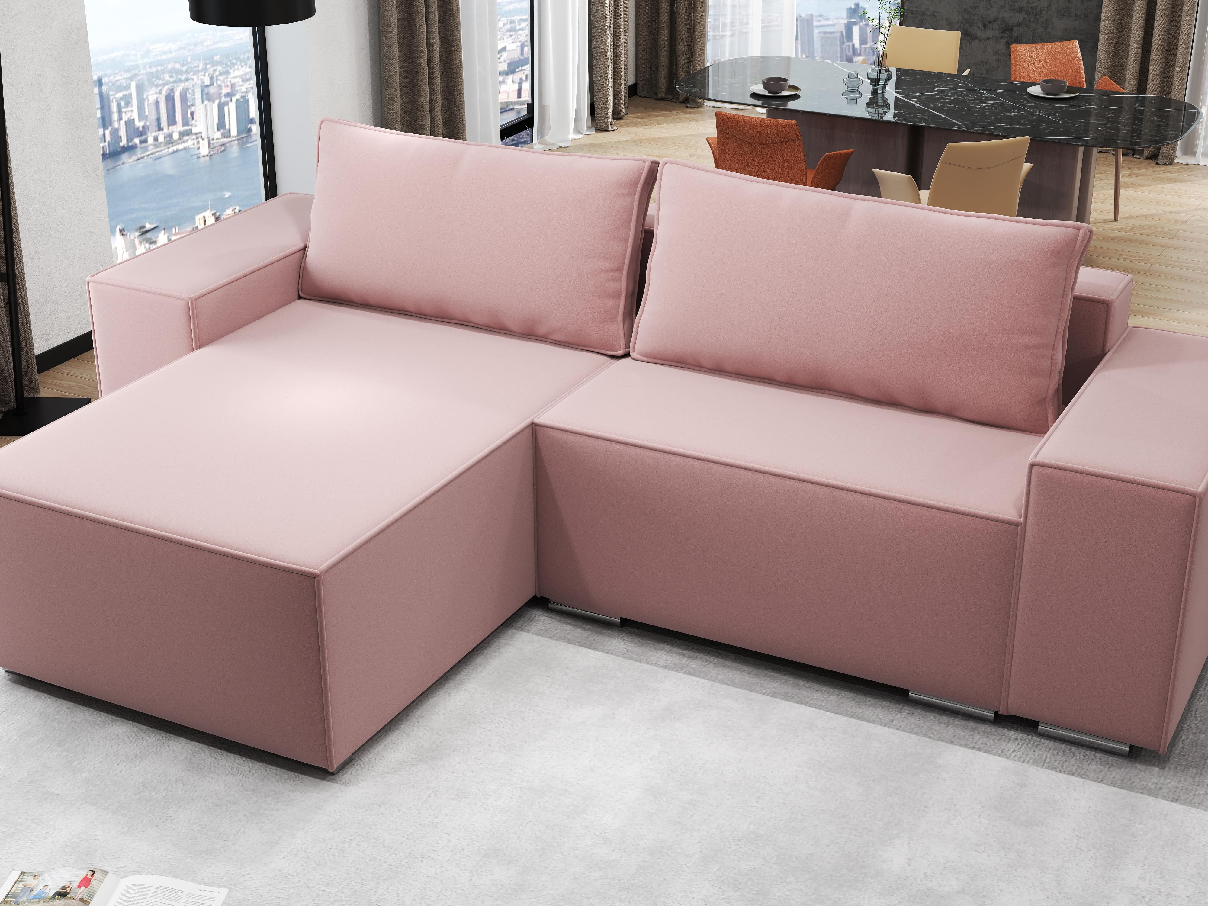 Colțar extensibil dumonde cu ladă de depozitare si sezut confortabil din spuma HR, Dream Royal Roz 290x185 cm Fabrica